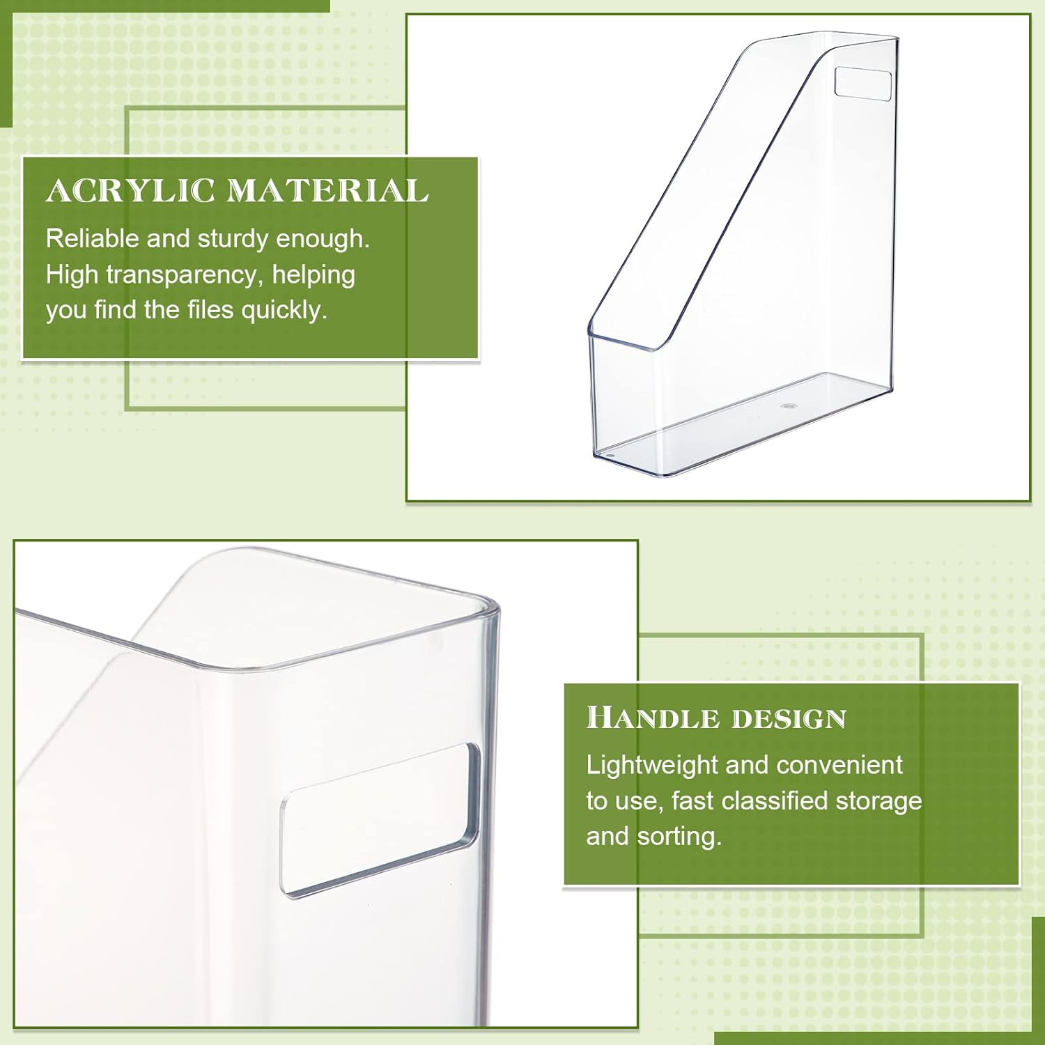 20 Pcs Clear Acrylic Magazine File Holder Plastic Desk Organizer with Handle Bas