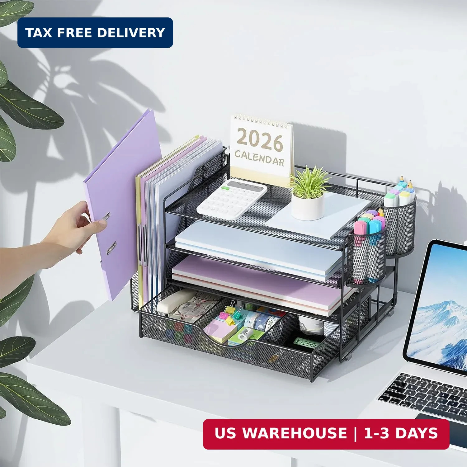 gianotter Desk Organizers and Accessories with File Holder, 4-Tier Desk Accessor