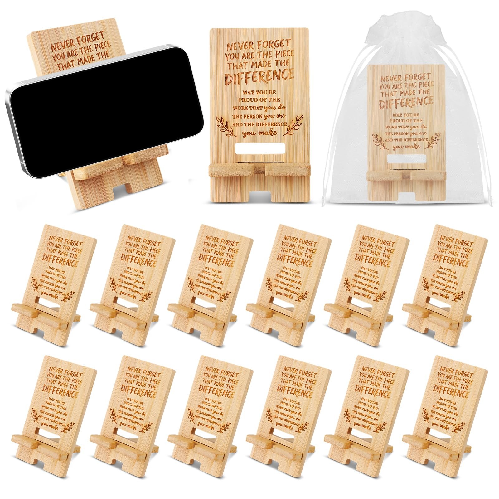 12Pcs Employee Appreciation Gifts Wooden Phone Stand 12, Natural Wood Color
