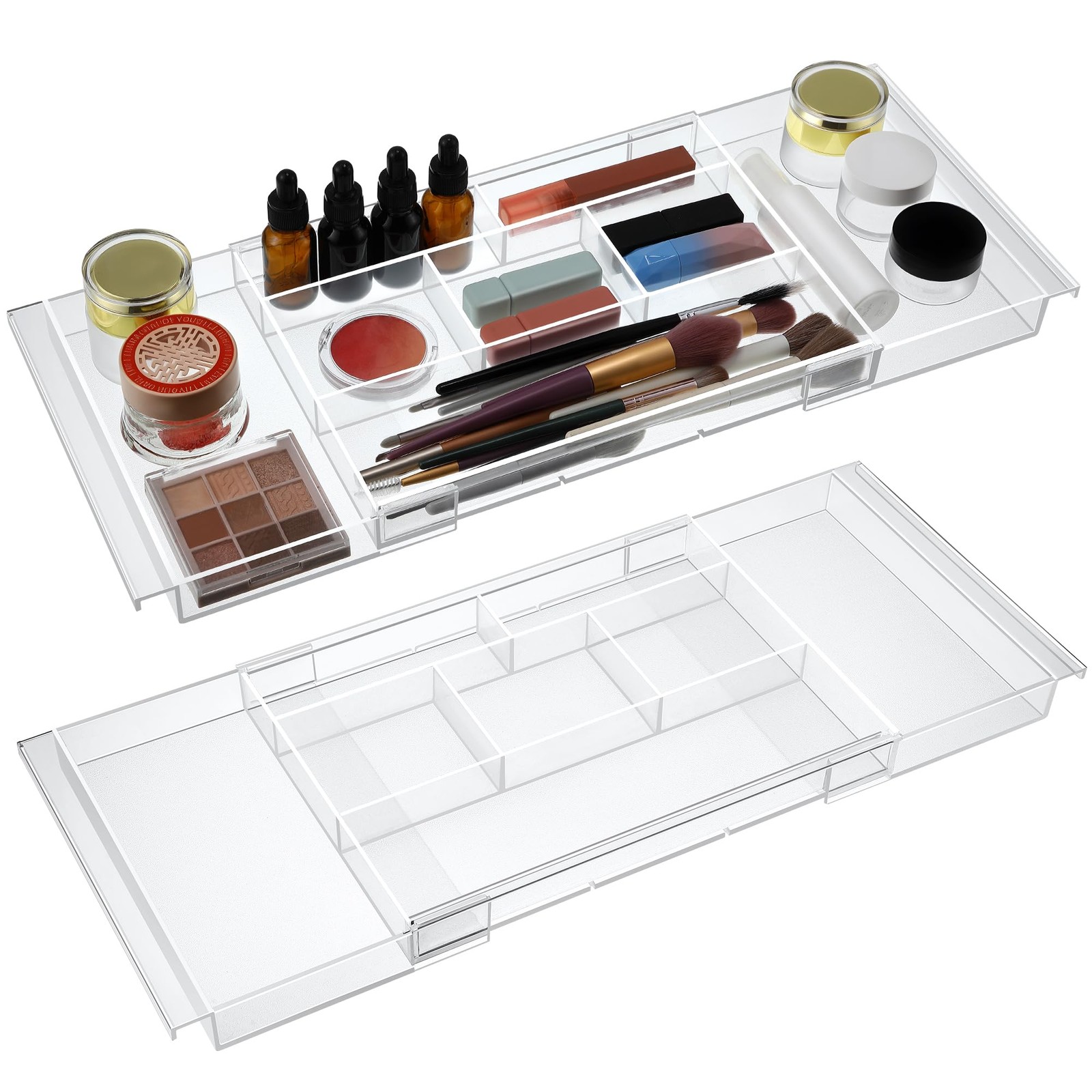 Dunkive 2pack Shallow Expandable Drawer Organizer, Adjustable Transparent