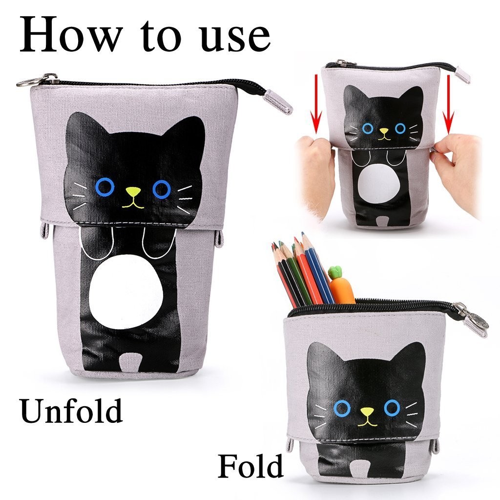 Telescopic Pencil Pouch Standing Pen Holder Cute Pencil Bags Stand Up Pen Cas…