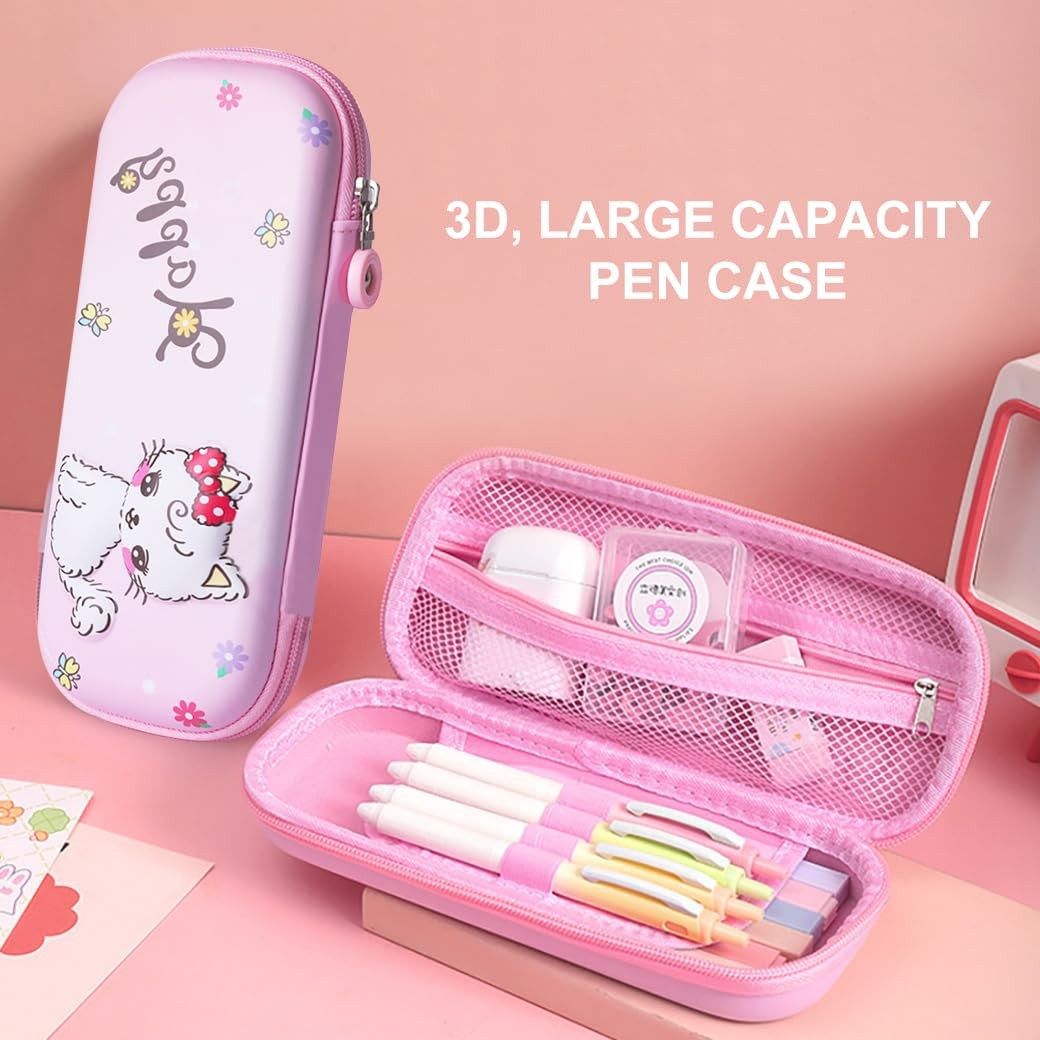 Pencil Case for Kids Girls 3D Flower Cat Large Capacity Waterproof Pencil wit…