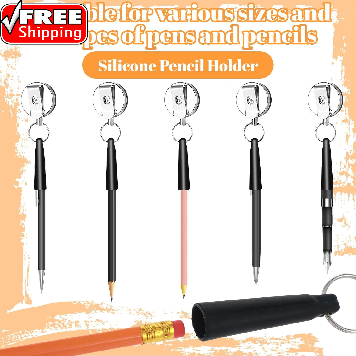 2Pcs Retractable Pencil Holder, Heavy Duty Pull Pen Holder, Badge Reel Elastic S