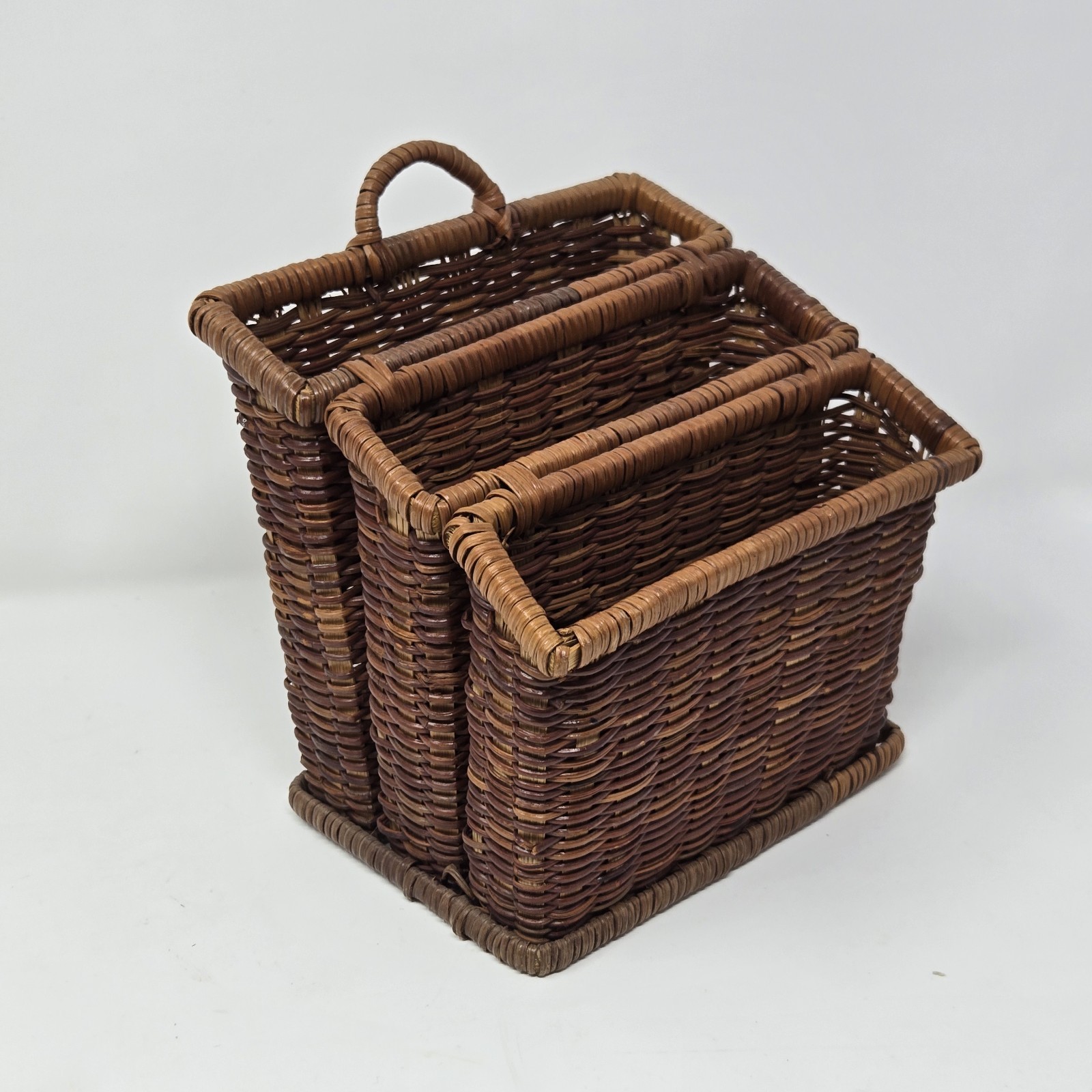 VTG Bamboo Wicker Rattan Desk Accessory Square Letter Holder 3 Compartment Hang