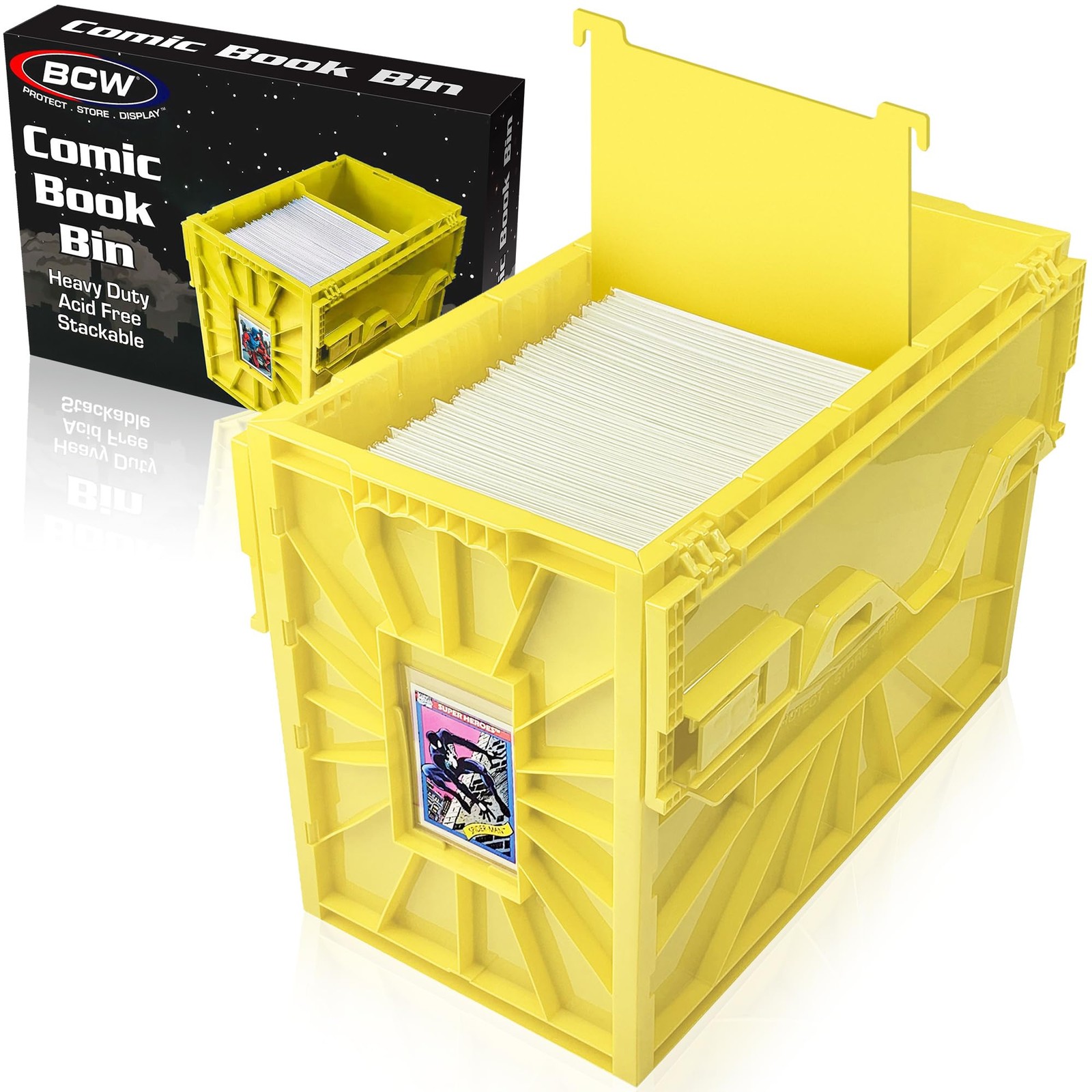 BCW Short Comic Book Bin | Holds 150 Comics | Stackable Single, Yellow