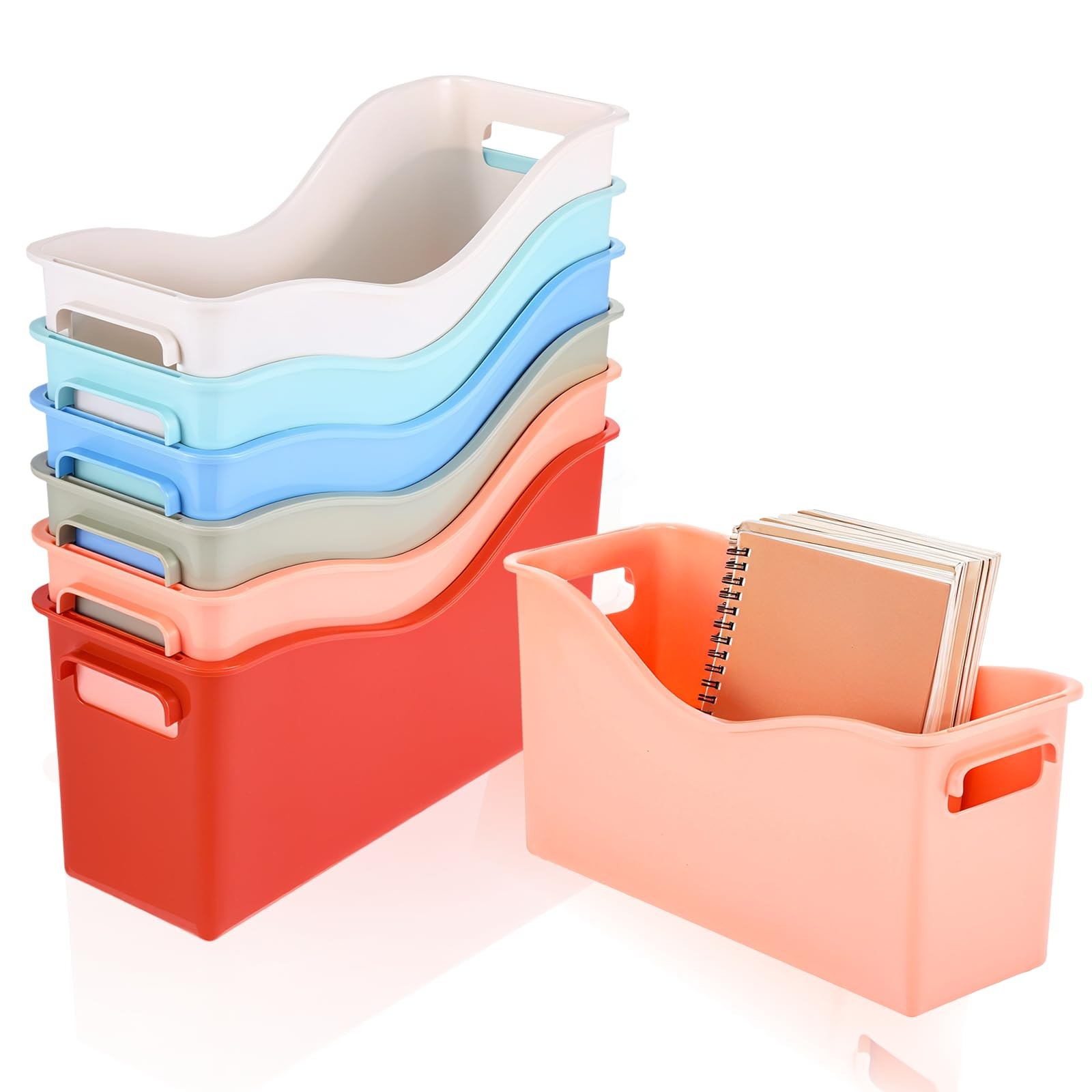 6 PCS Plastic Book Binder Holders Classroom Storage Bins with Handles 6 Colors