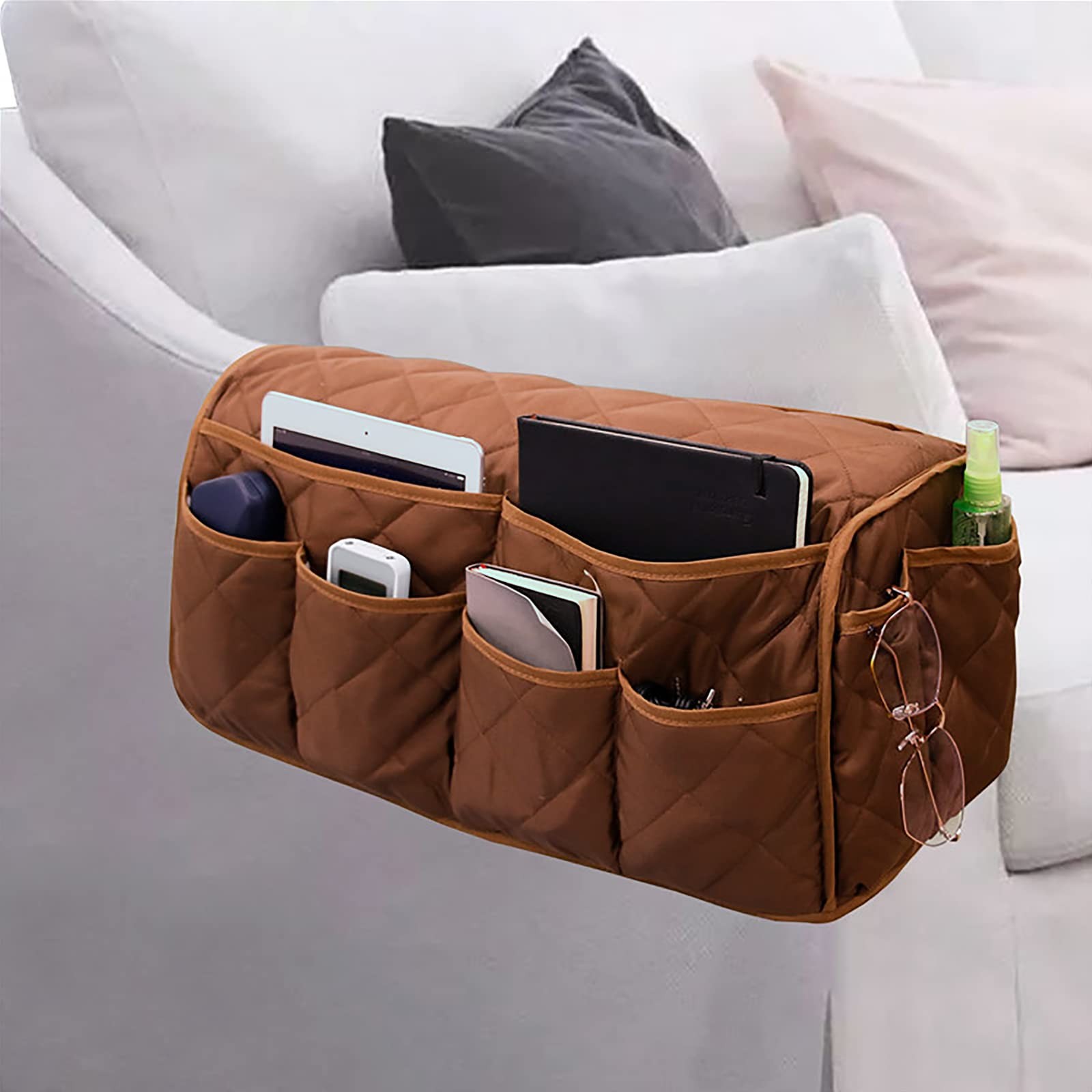 2 in 1 Waterproof Armrest Covers Sofa Arm Organizer with 14 Pockets Pouch