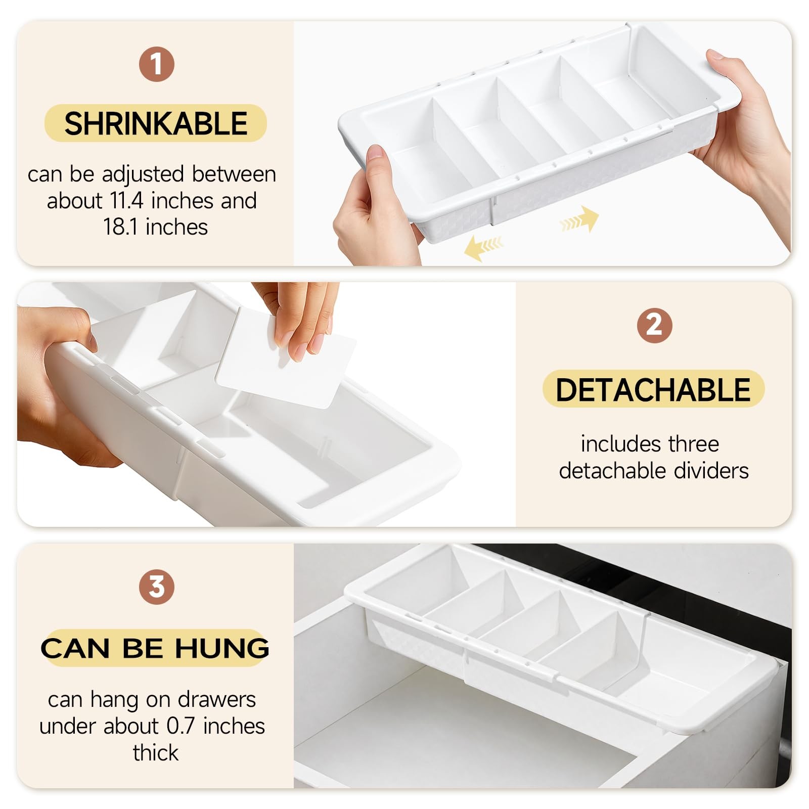 27 Pcs Deep Drawer Organizer Bulk, 2 Expandable Hanging Trays with Plastic Dr…