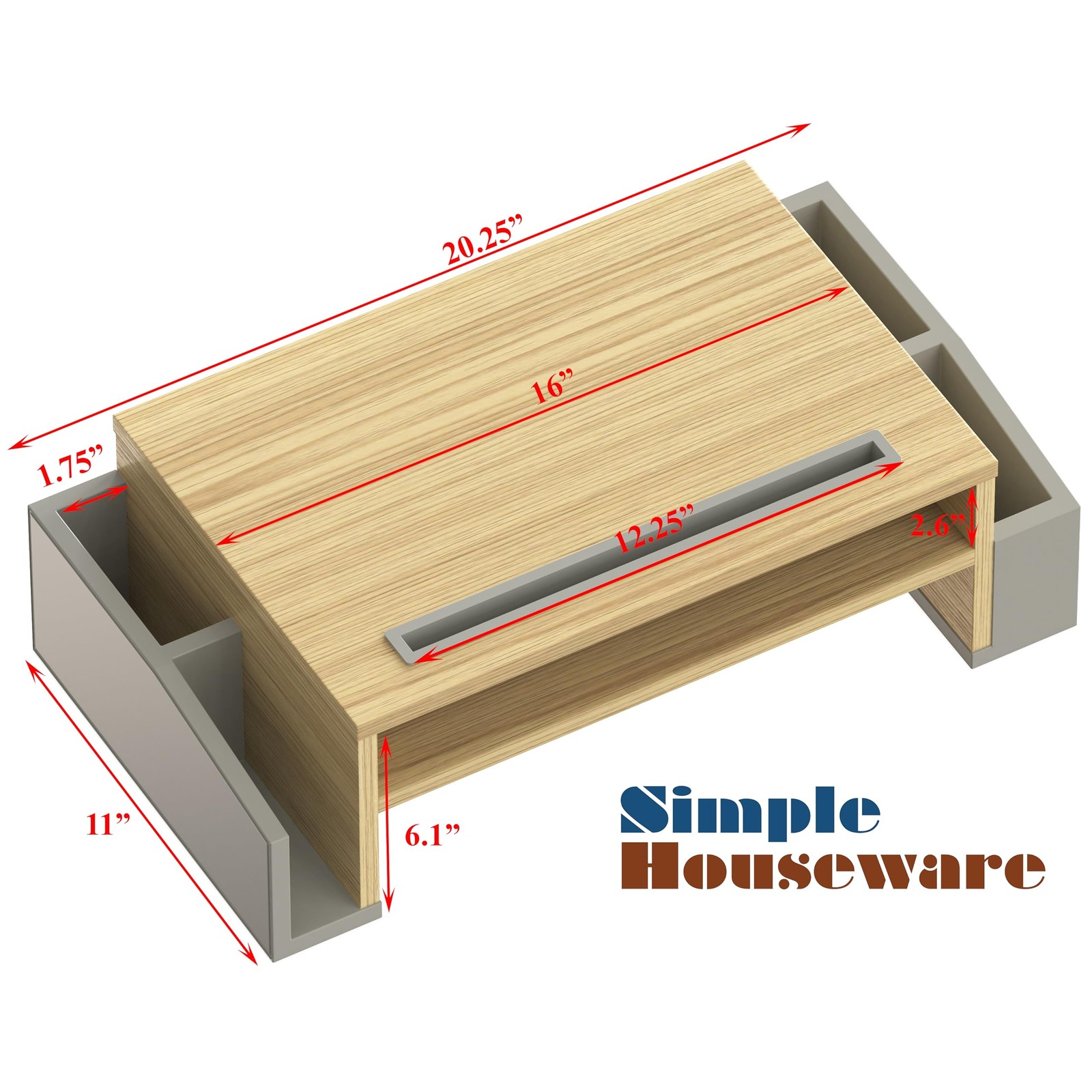 DESK MONITOR STAND Riser with Adjustable Organizer Tray Oak By SIMPLEHOUSEWARE