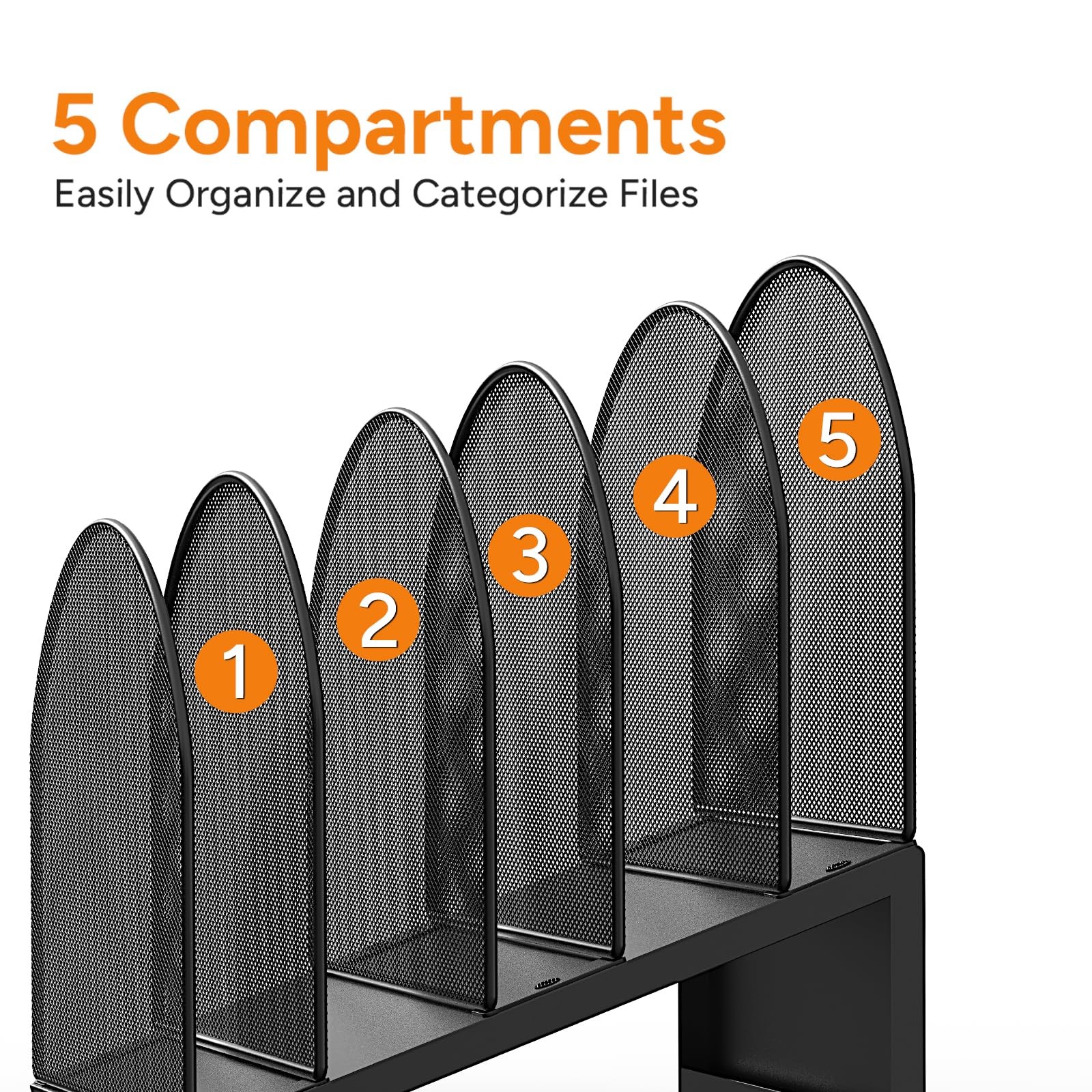 5 Section Desk File Organizer Metal Mesh Folder Holder Documents Mail Paper