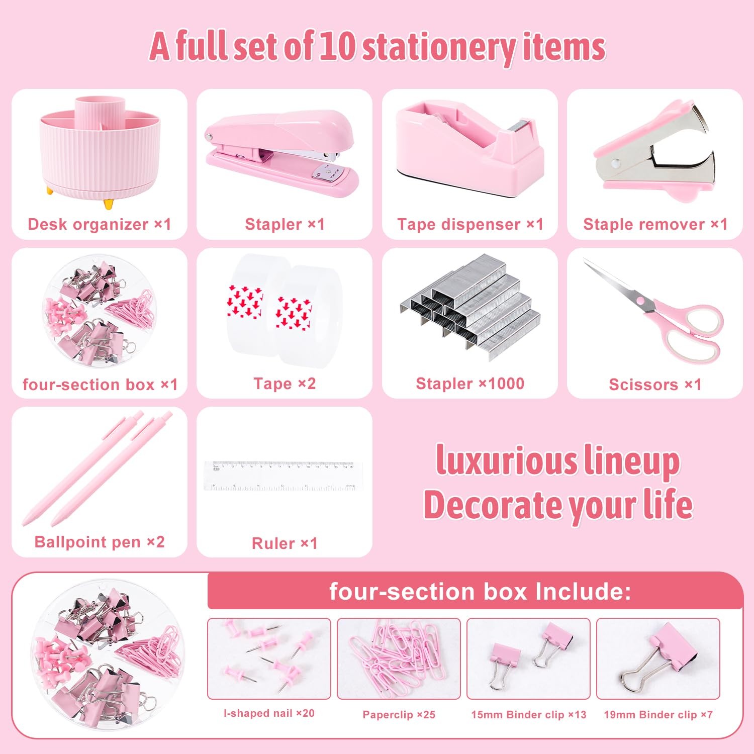 Pink Desk Organizers and with Desk Organizer 360° Rotating Pen Holder and Off…