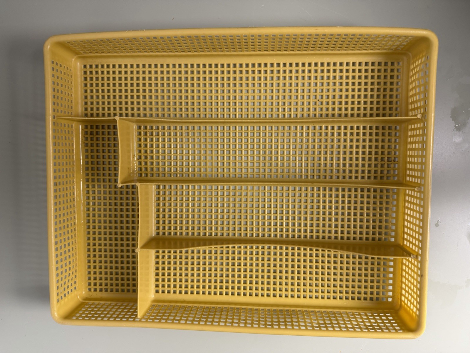 Vtg. Mustard Yellow Plastic Silverware Utensil Tray 4 Slot Retro kitchen Storage