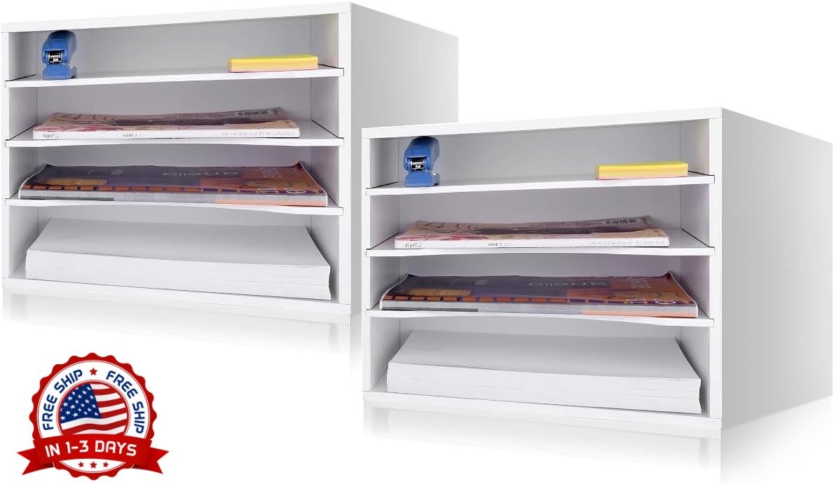 Organizador de papel Organizador de escritorio de madera Almacenamiento (Blanca)