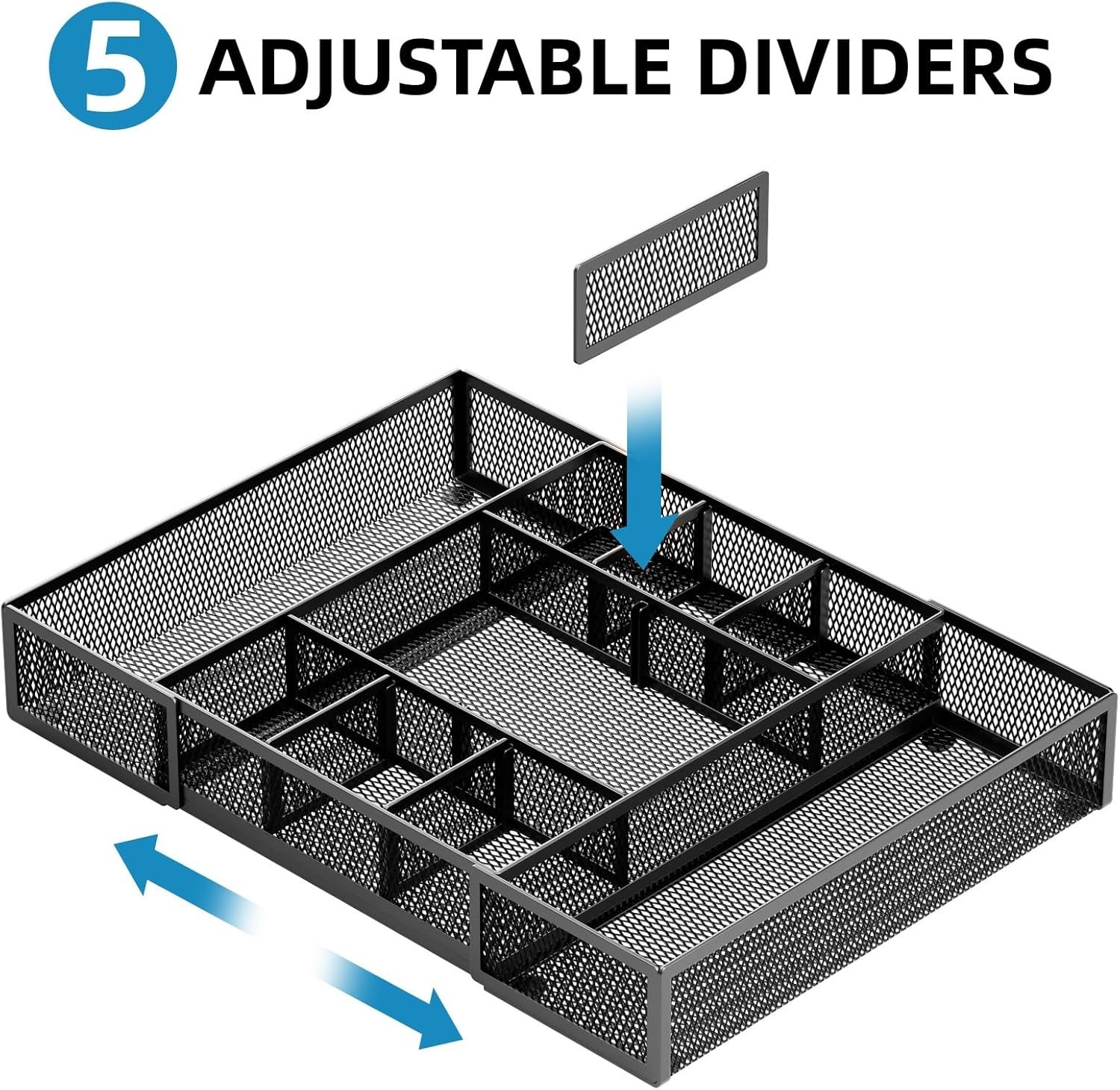 Expandable Desk Drawer Organizer, Mesh Drawer Organizer Tray with 10 Adjustable