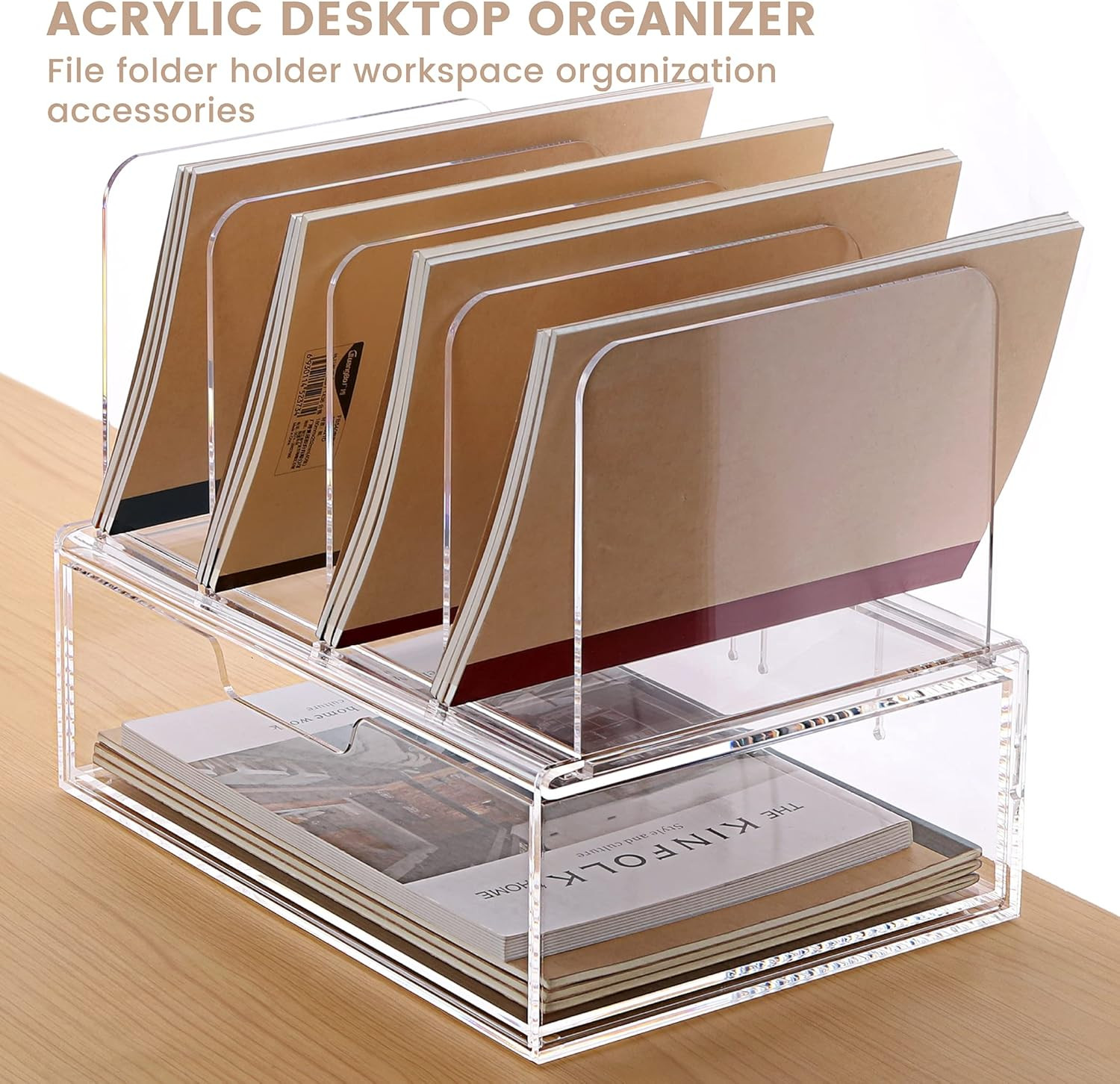 Acrylic Desk Organizer with Drawer – Clear Office Supplies Storage, 1 Pack
