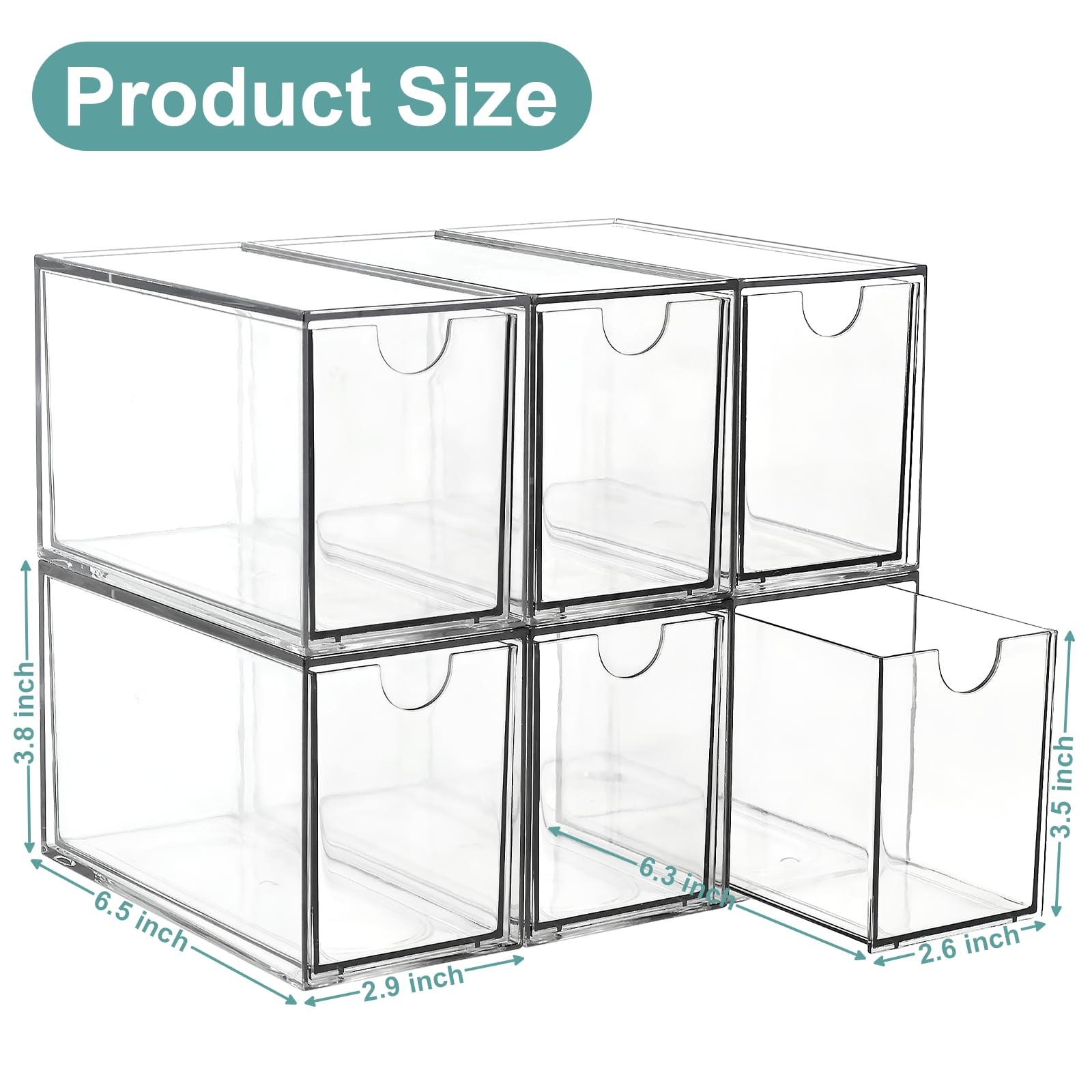 6 Tea Bag Organizer and Storage, Acrylic 6.5″ x 3″ x 3.9″, Clear