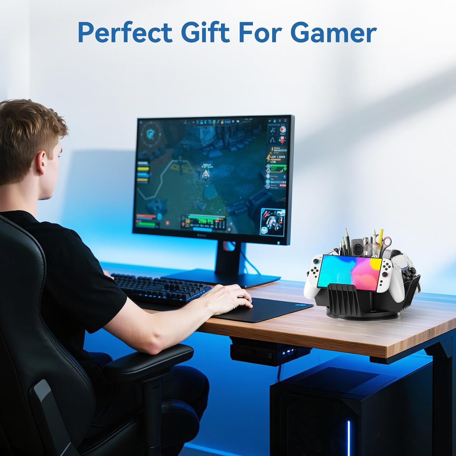 Controller Organizer for Desktop – 360°Rotatable Controller Holder with Storage
