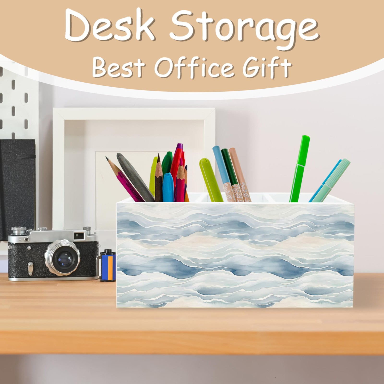 Ocean Waves Beach Pen Pencil Holder Organizer for Desk, Watercolor Coastal Be…