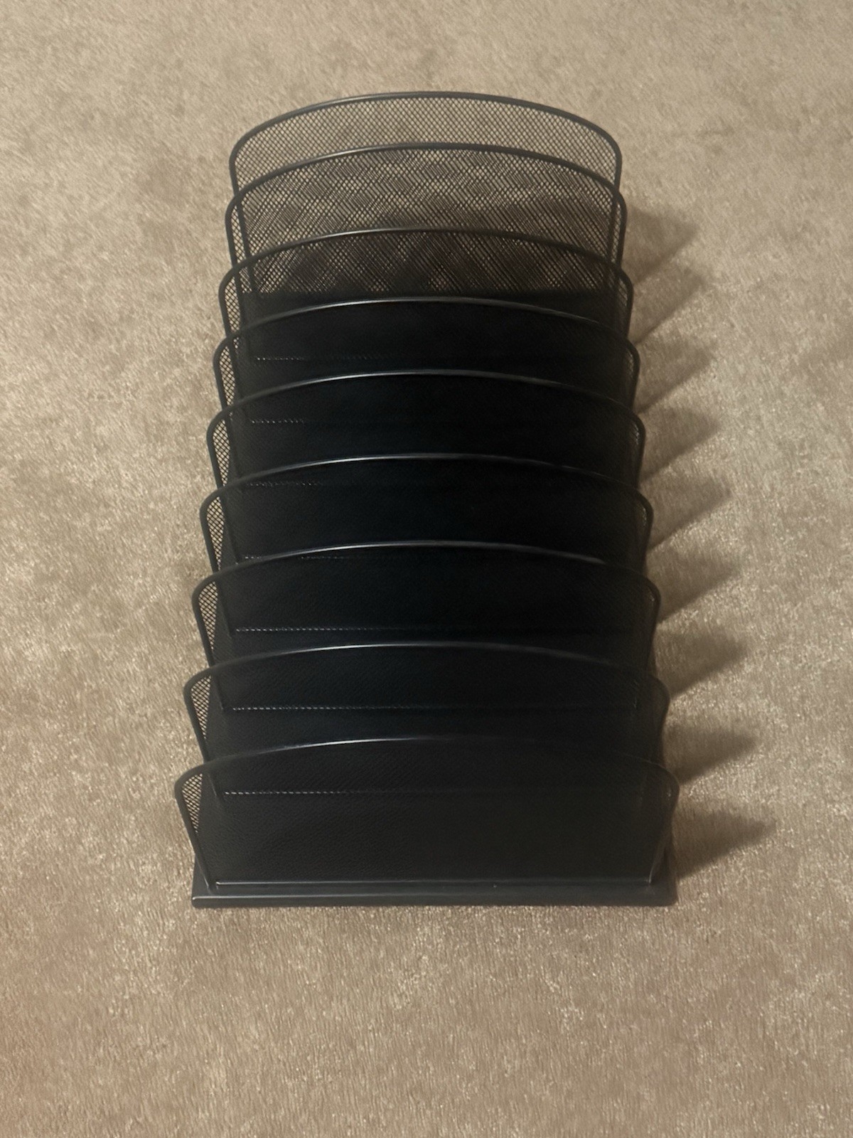 Black Metal Mesh 8 Slot Incline File Organizer Desk Mail Sorter Rack