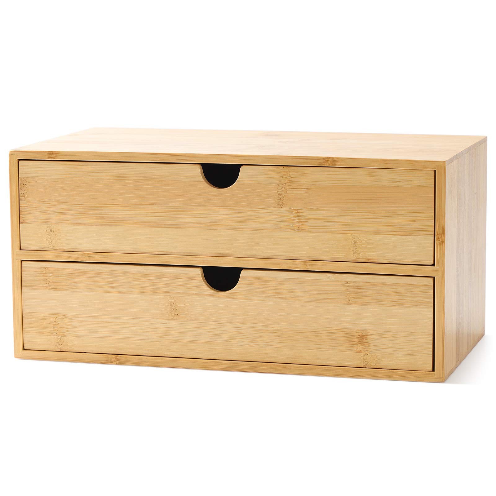 Bamboo Desk Drawer Organizer, 2~Drawer Desktop Storage for Office Home
