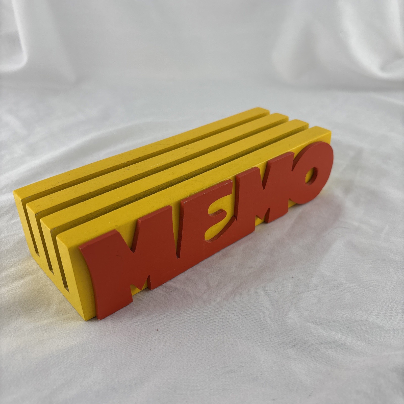 Vintage Retro Wooden “MEMO” Spellout Holder Desktop Organizer Yellow and Red