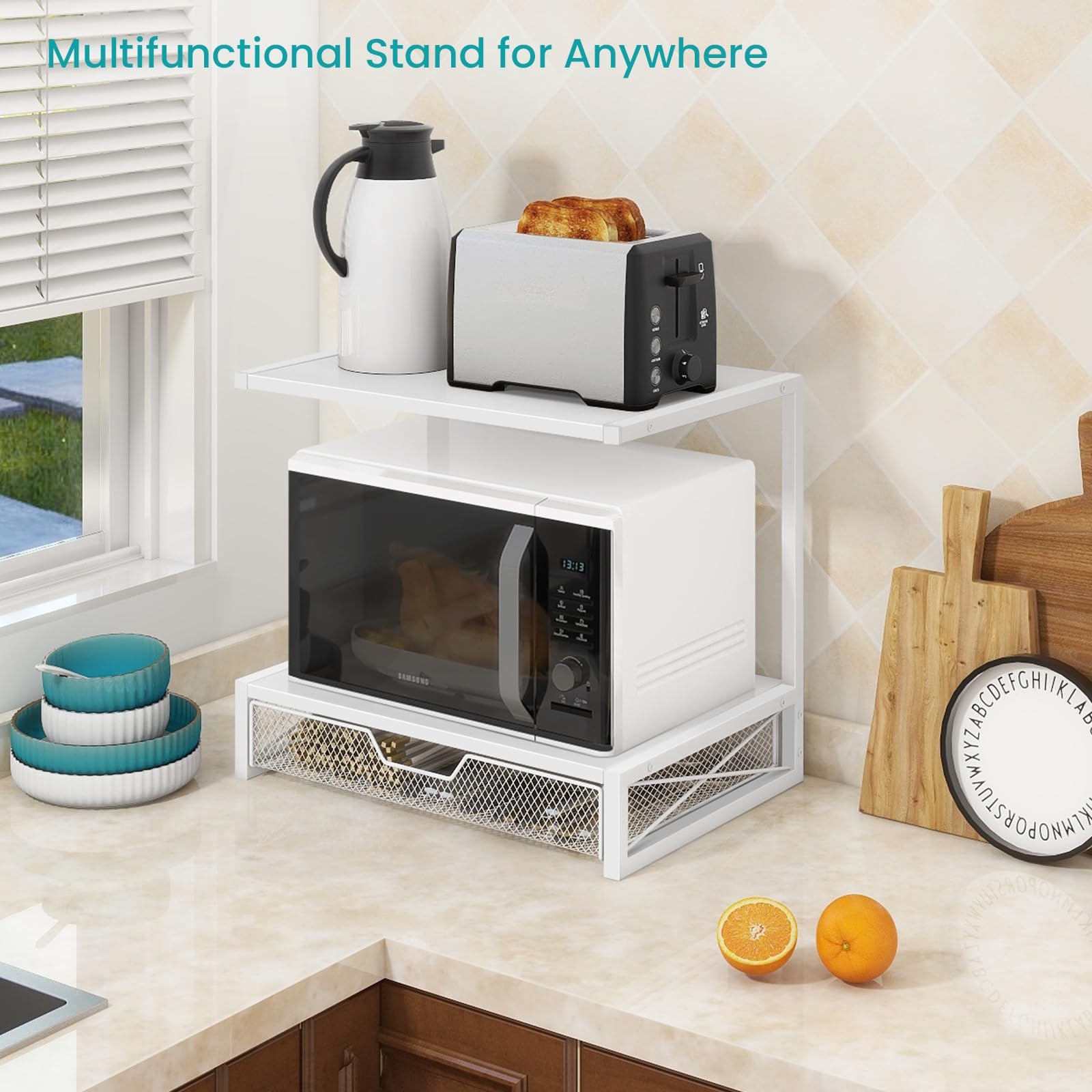 ELITEROO Printer Stand for Desk with Storage Drawer, 2 Tier White Drawer