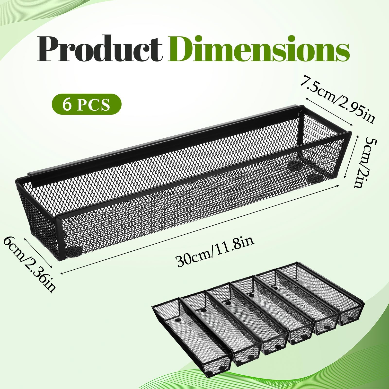 KongTiva 6 Pcs Utensil Drawer Organizer for Kitchen, Mesh Silverware Black