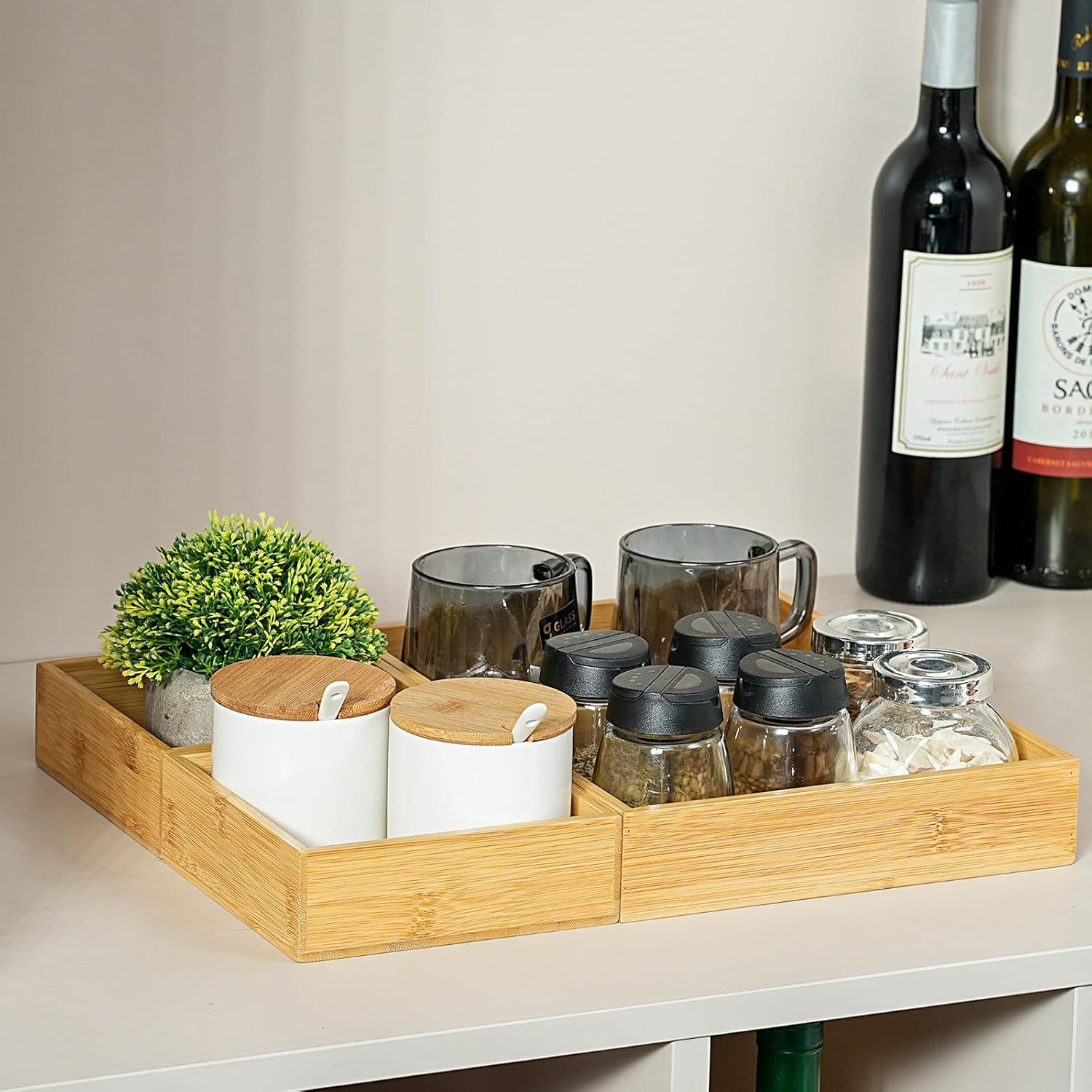 Bamboo Drawer Organizer Set of 9 Wood Storage Boxes for Kitchen Desk Bath