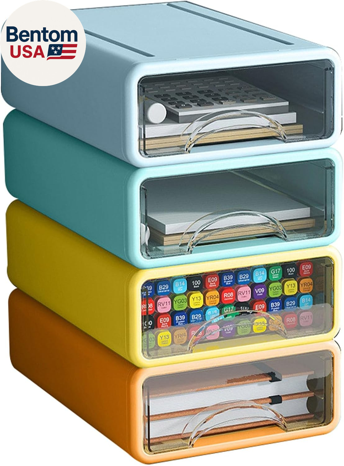 Desk Organizer with Drawers, Stackable Storage Drawers with Compartments Desktop