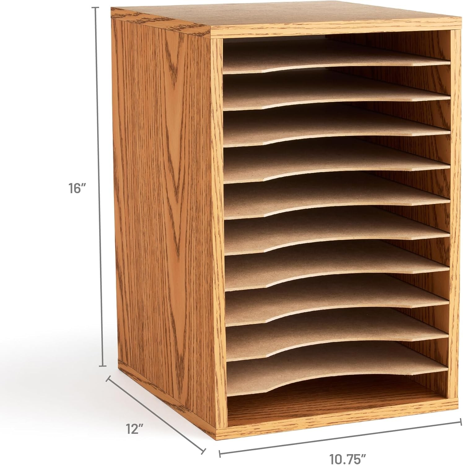 Vertical Desktop Sorter, Wooden Paper Organizer for Home Office and Medium Oak
