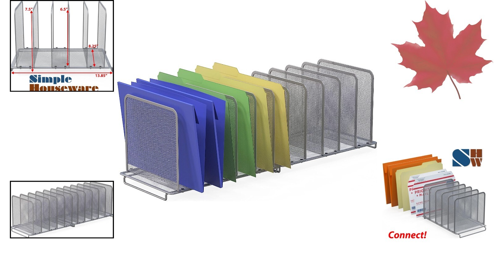 Sturdy Expandable 2 Pack Silver File Sorter Organizer – Steel Mesh – Desktop
