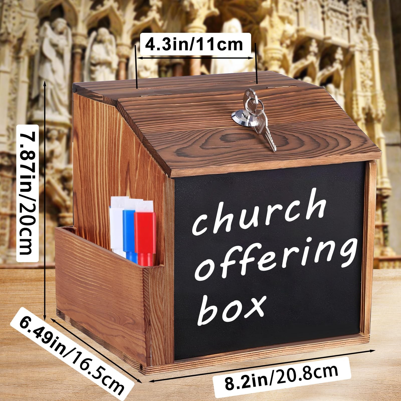Wood Suggestion Box with Slot and Lock,Wooden Tip Money Drop Medium, wood