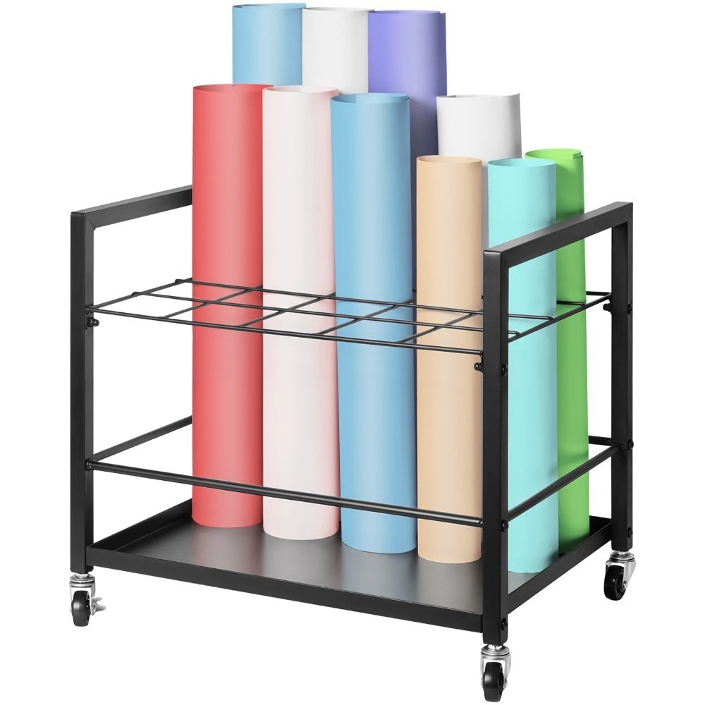 20-Slot Mobile Metal Blueprint Cart with Casters for Maps & Posters