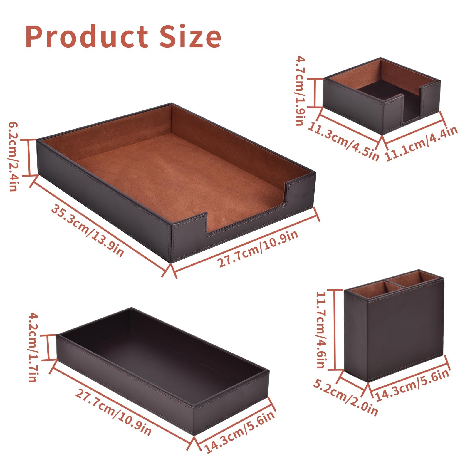 4 Pack Leather Office Supplies/Desk Organizer for Letter Paper Tray,Sticky No…