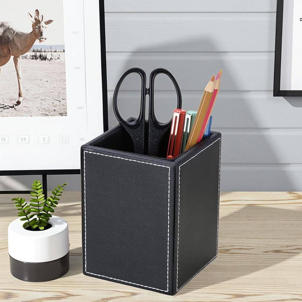 PU Leather Square Pens Pencils Holder Cup Desktop Stationery Organizer Case O…