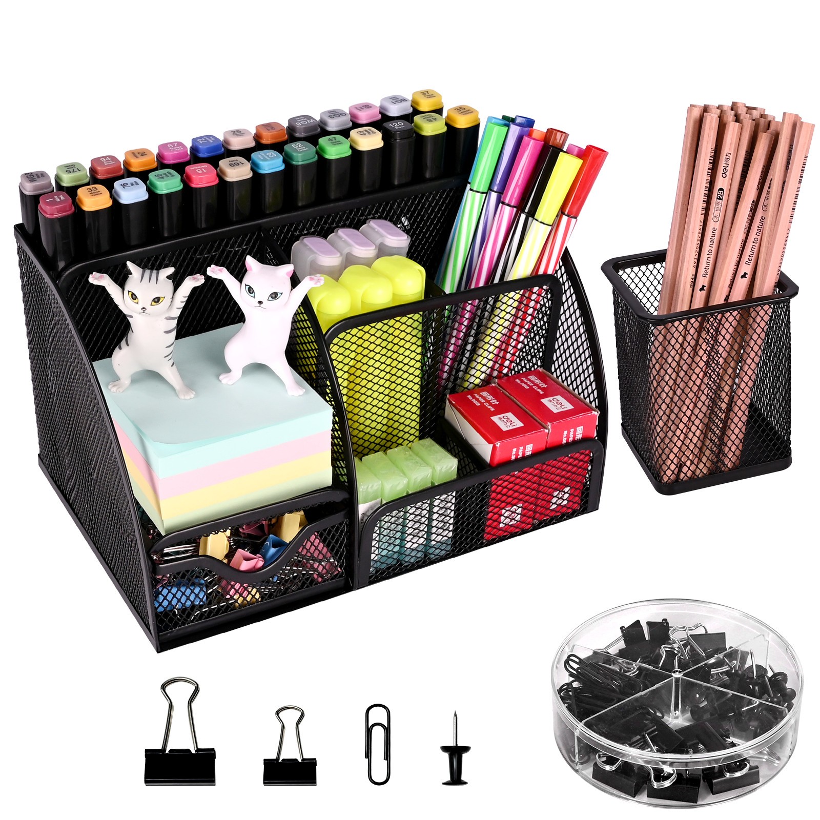 Metal Mesh Desk Organizer Drawer Pen Holder Multi-Functional Office Storage Set