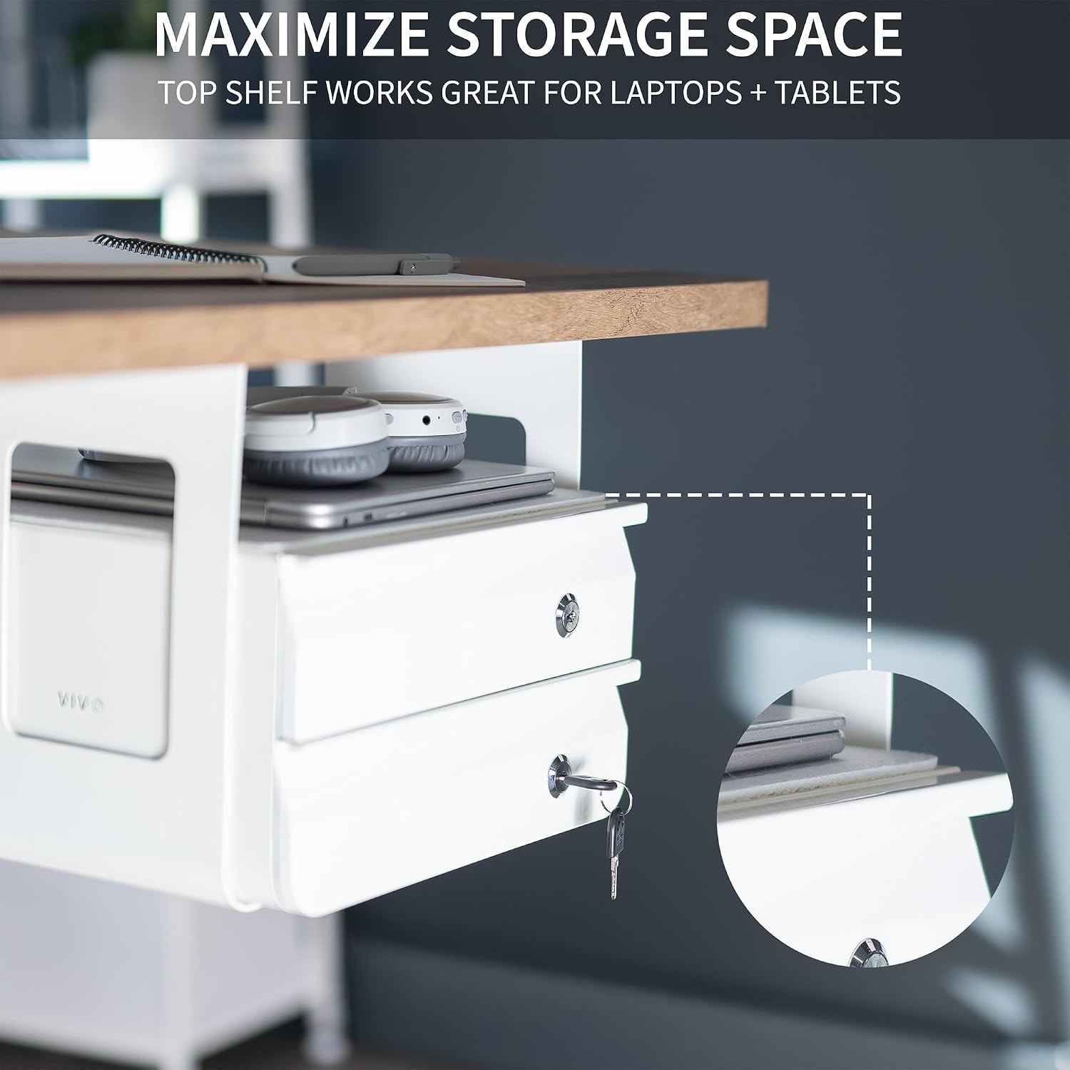 VIVO 13 Inch under Desk Double Stacked Slide Out Drawers with Lock, Secure Home