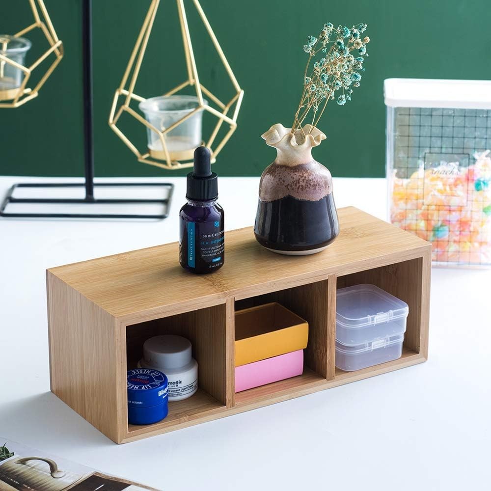 Eco-Friendly Bamboo Desk Organizer with 3 Compartments – Multi-Functional Caddy