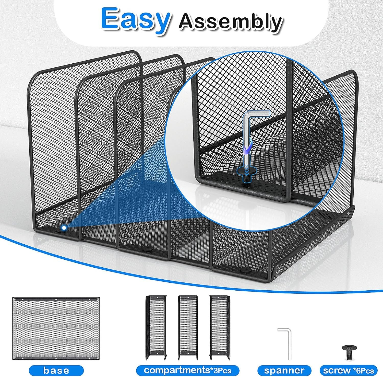 5-Section Mesh Desk File Organizer Metal Upright Desktop Rack for Documents &