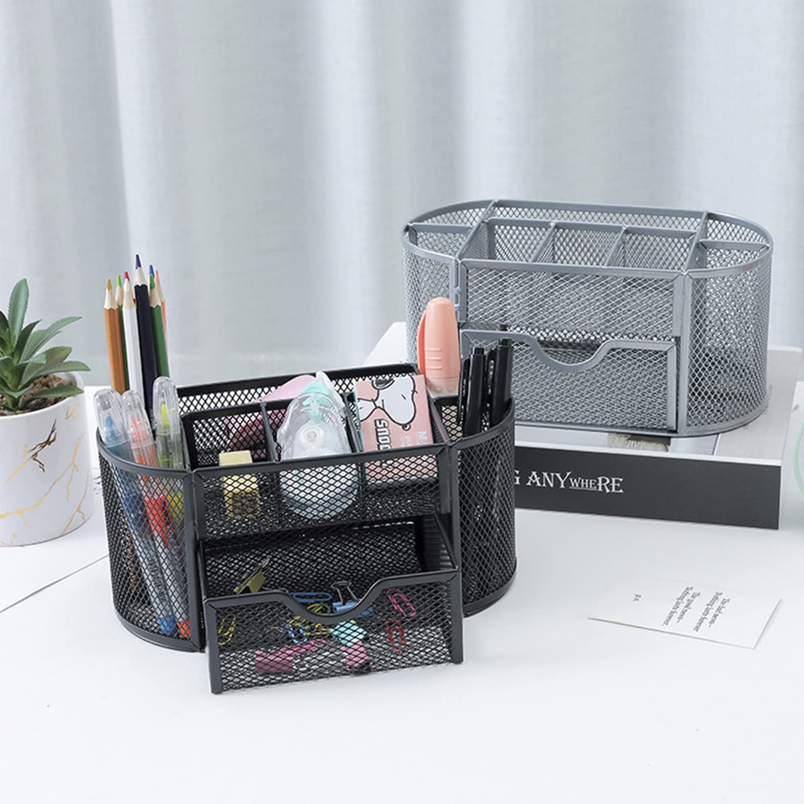Jaugufiy Desk Organizer Mesh Desktop Office Supplies Large, Black
