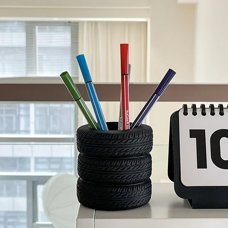 1Pcs Fun Tire-Shaped Pen Holder -PVC Desk Organizer, Ideal for School and Office