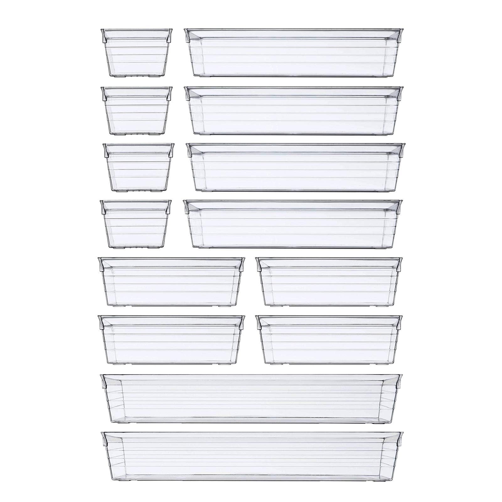 14 PCS Clear Plastic Drawer Organizer Tray for Makeup, Kitchen Utensils, Jewe…