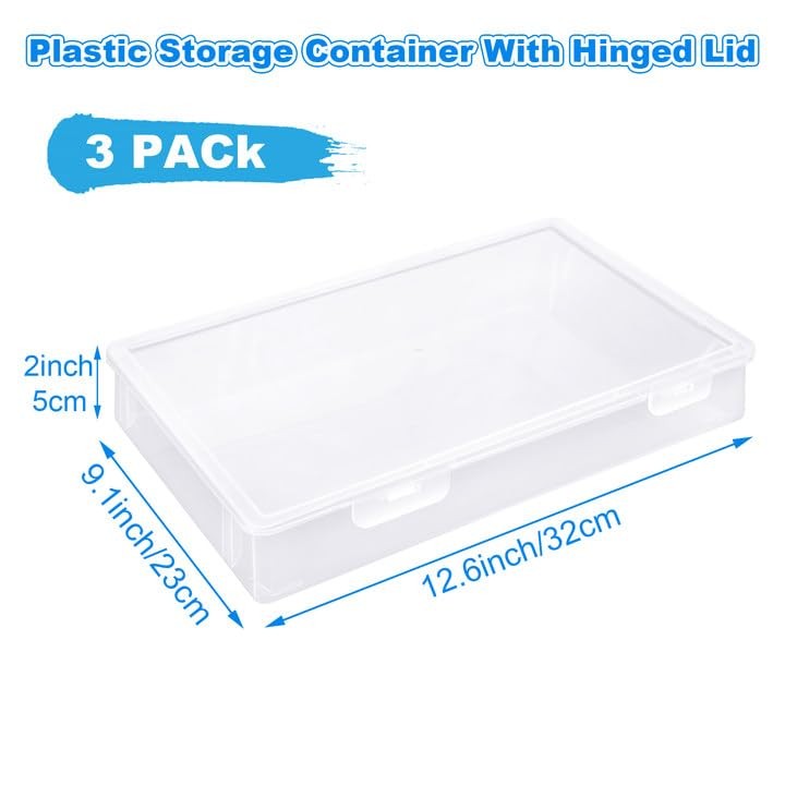 LDHHYH 3 Pack Plastic Storage Boxes with 12.2 x 8.7 x 2 inches, Transparent