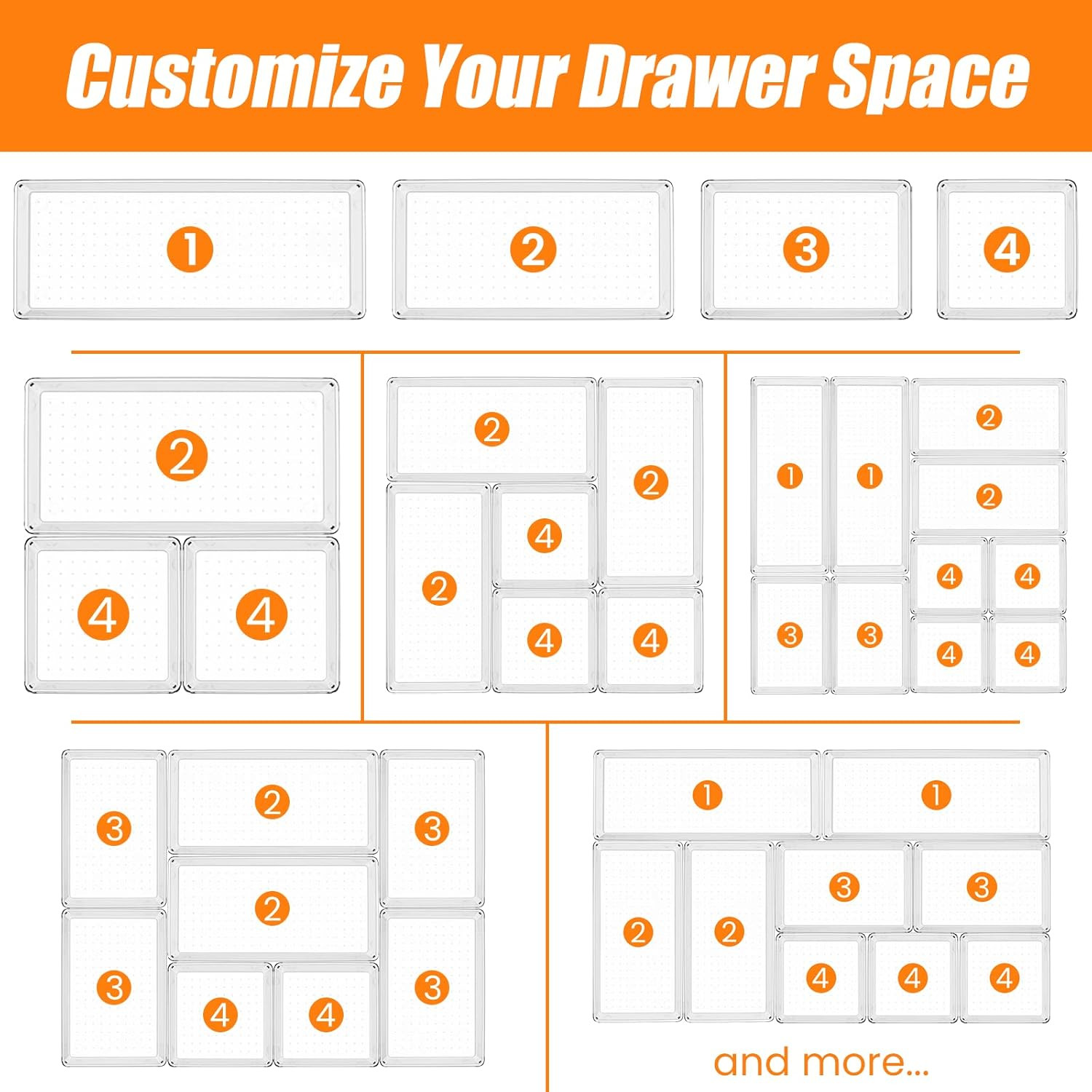 Criusia 6 Pcs Large Size Clear Drawer Organizer Set, Acrylic Non Slip Non Cracki