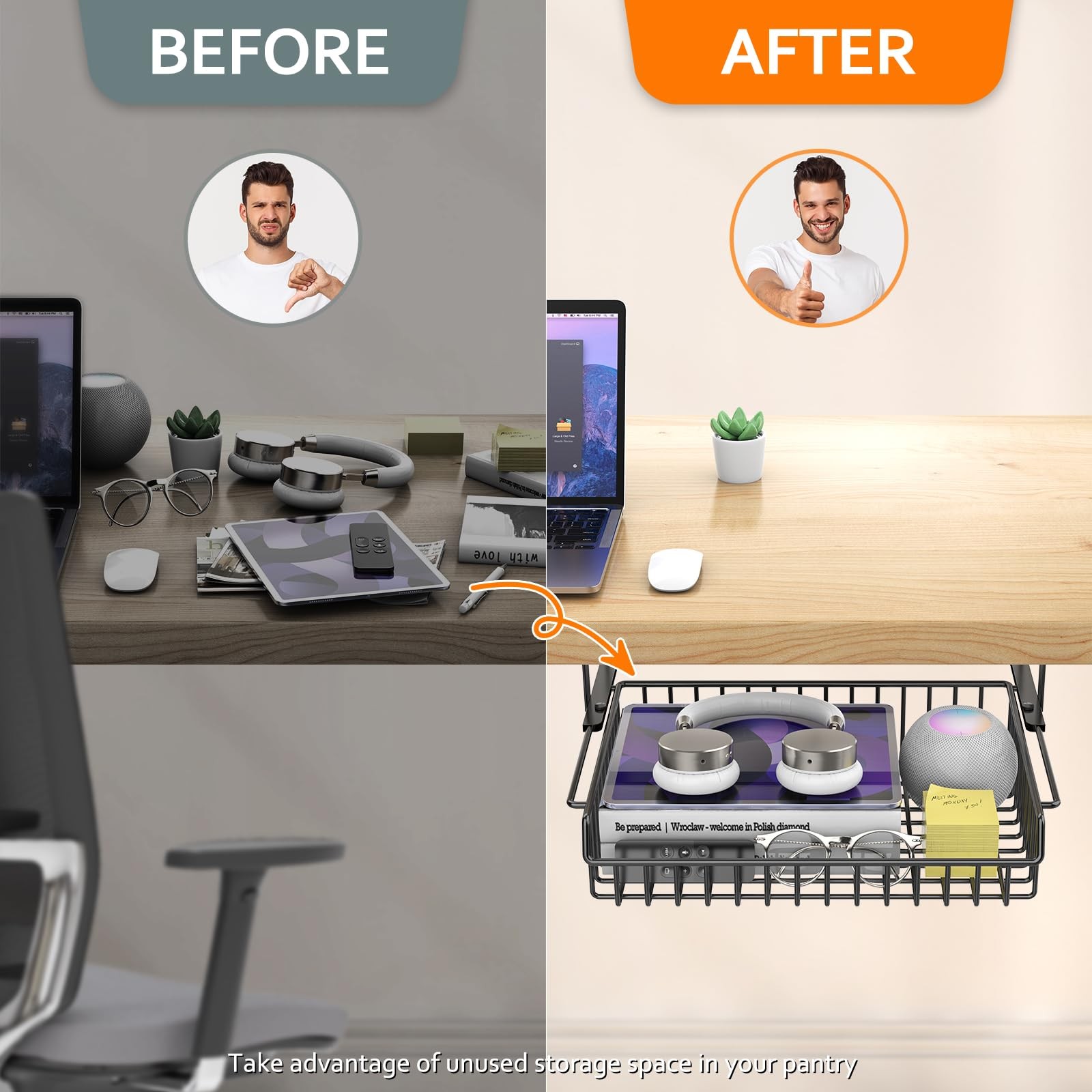 Under Desk Drawer, Slide Out Design,No Drill Metal Under Desk Cable Managemen…