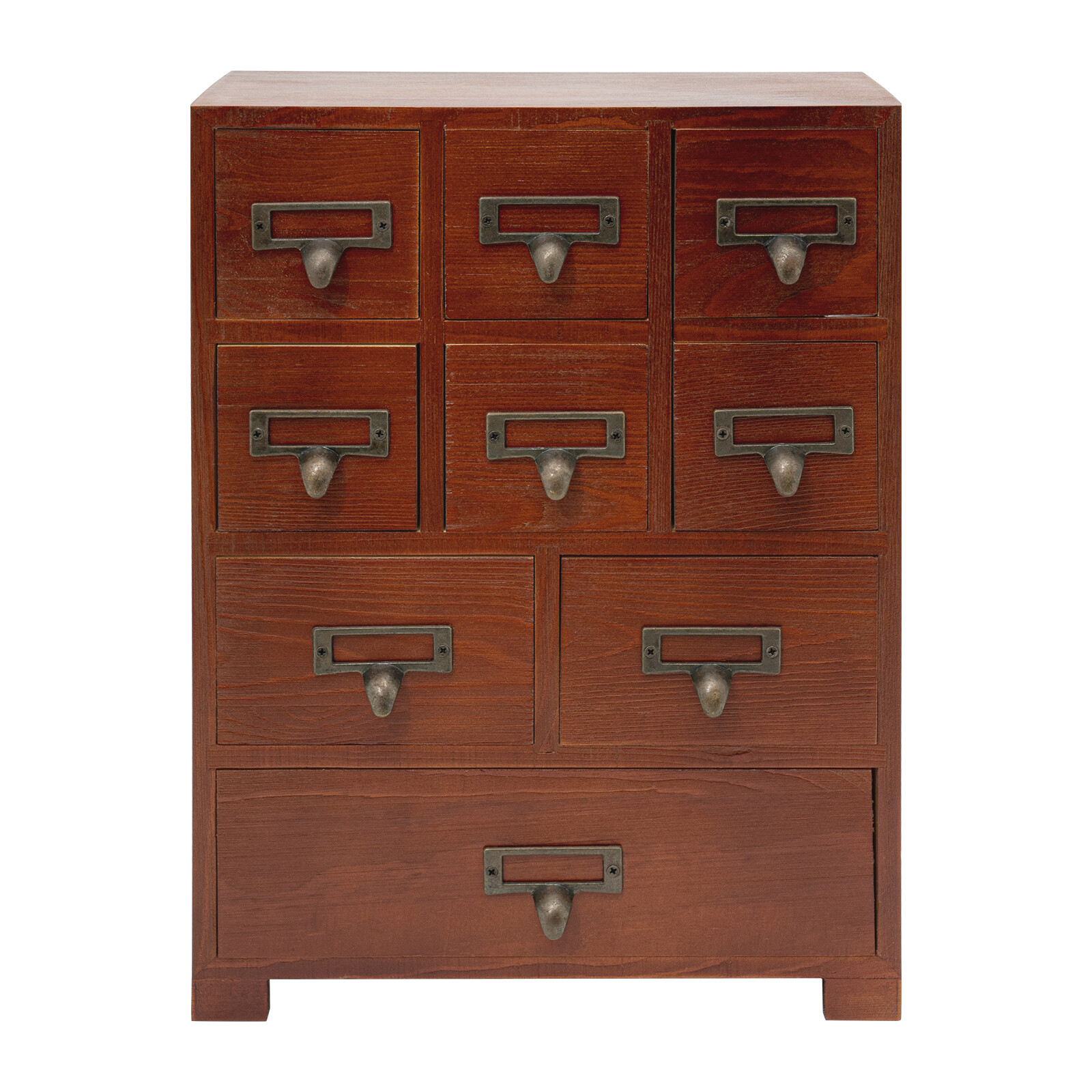 Dark Brown Retro Pine Wood Iron 9 Drawer Rectangular Storage Box Tabletop