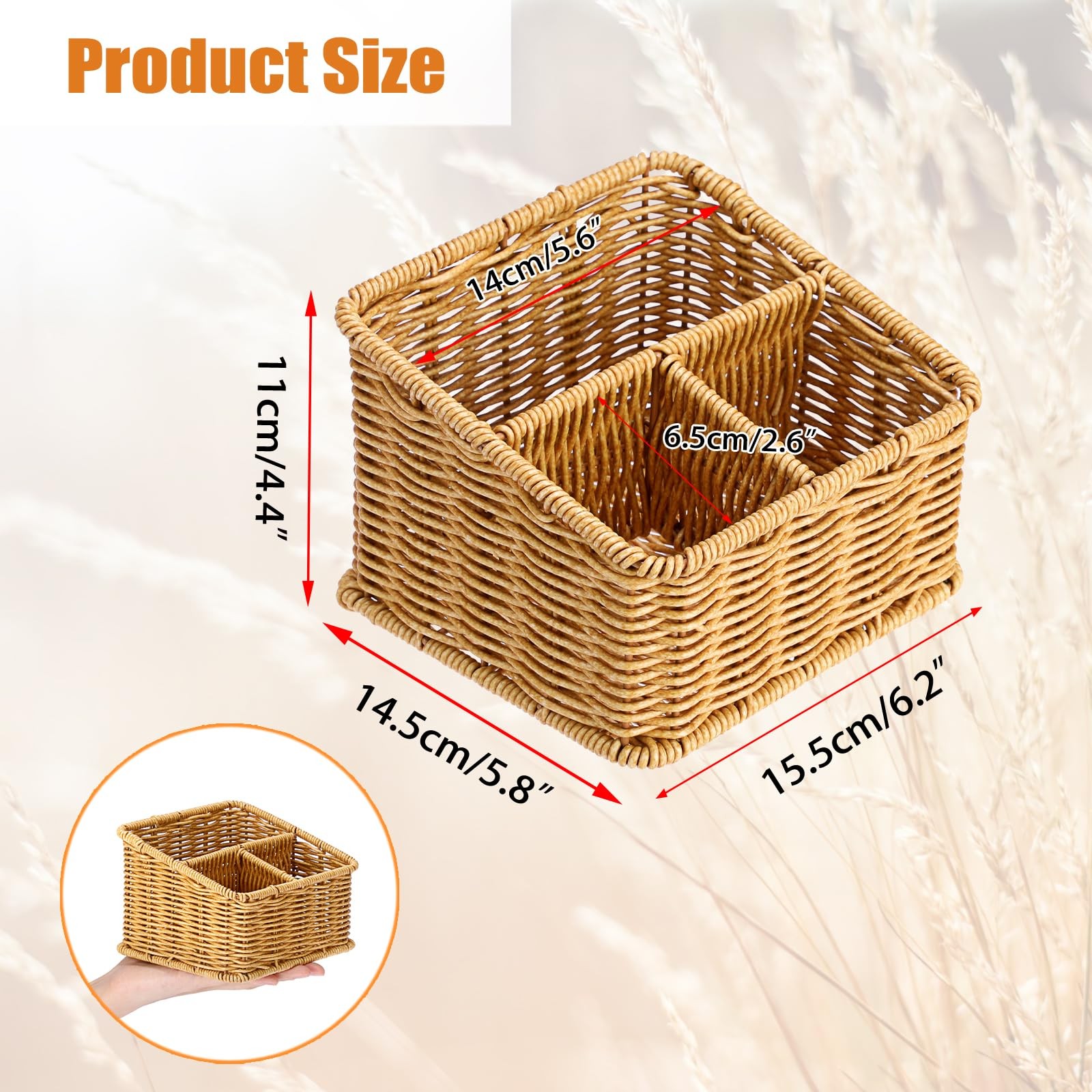 BTSKY 3 Slots Natural Woven Remote Control Holder for Desk 3-Slot, Beige