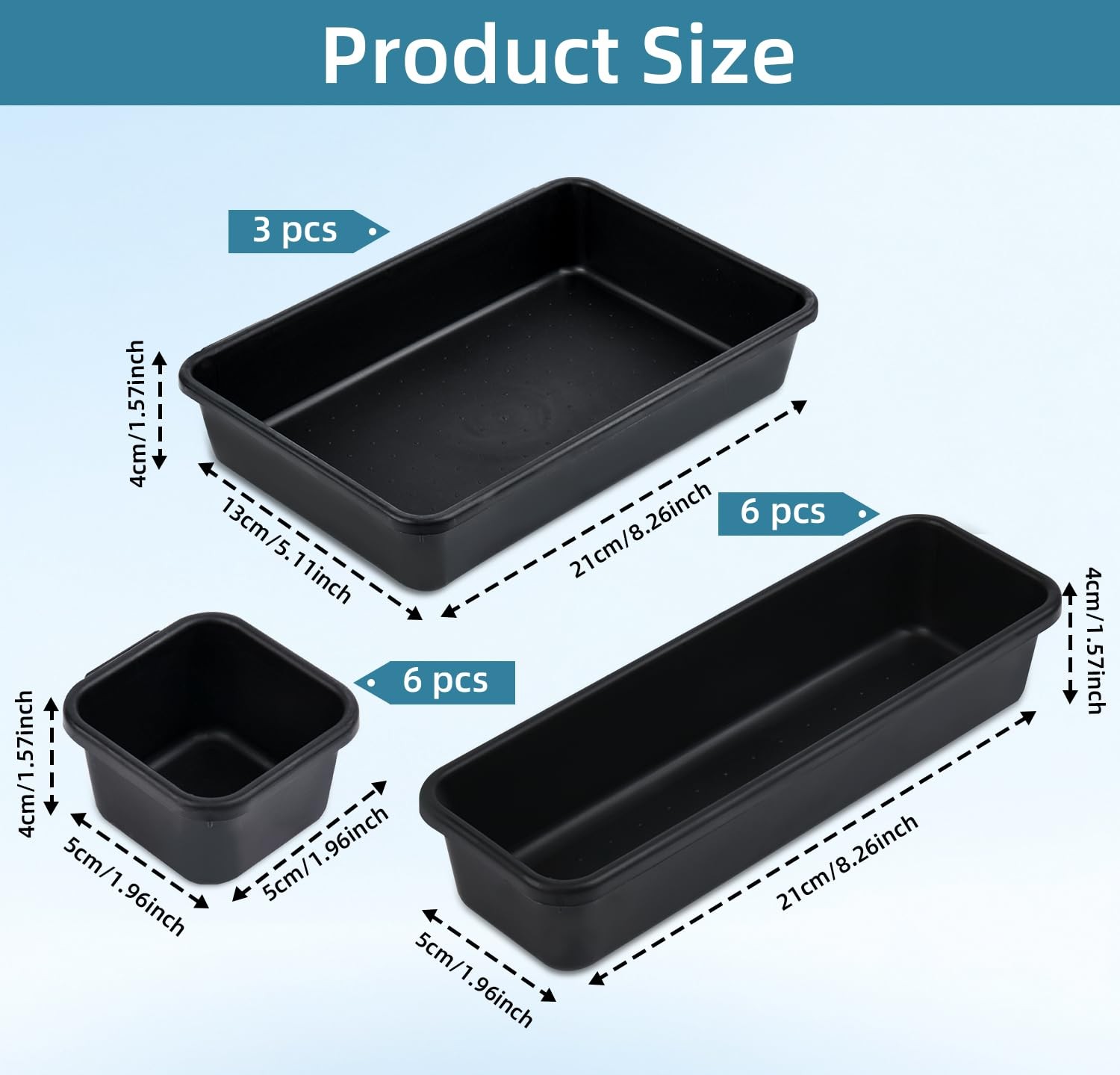 15 Piece Drawer Organizer Set, 3 Size Interlocking Plastic Storage Bins for O…