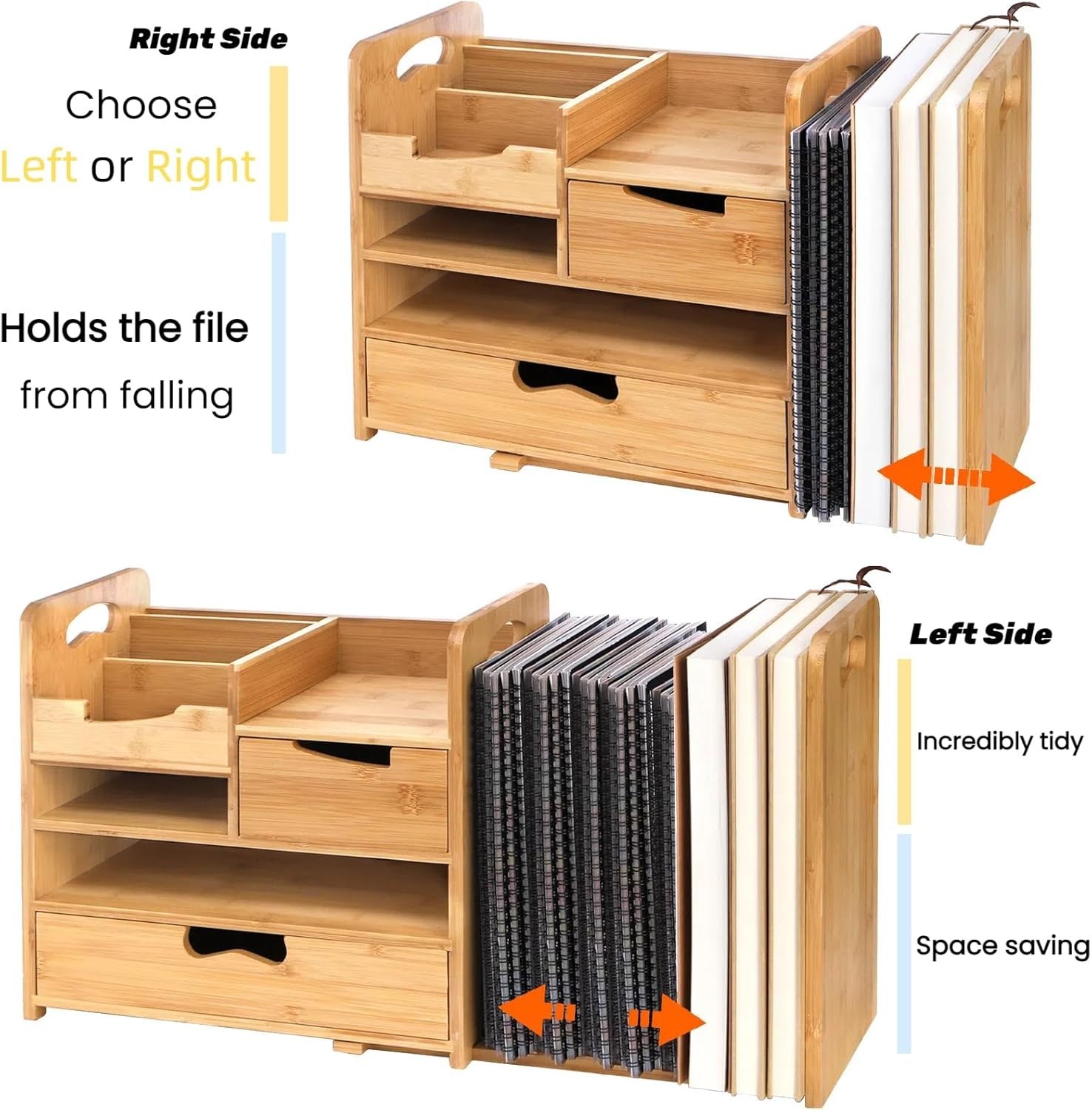 Space-Saving Bamboo Desktop Organizer with Adjustable Compartments & Drawer