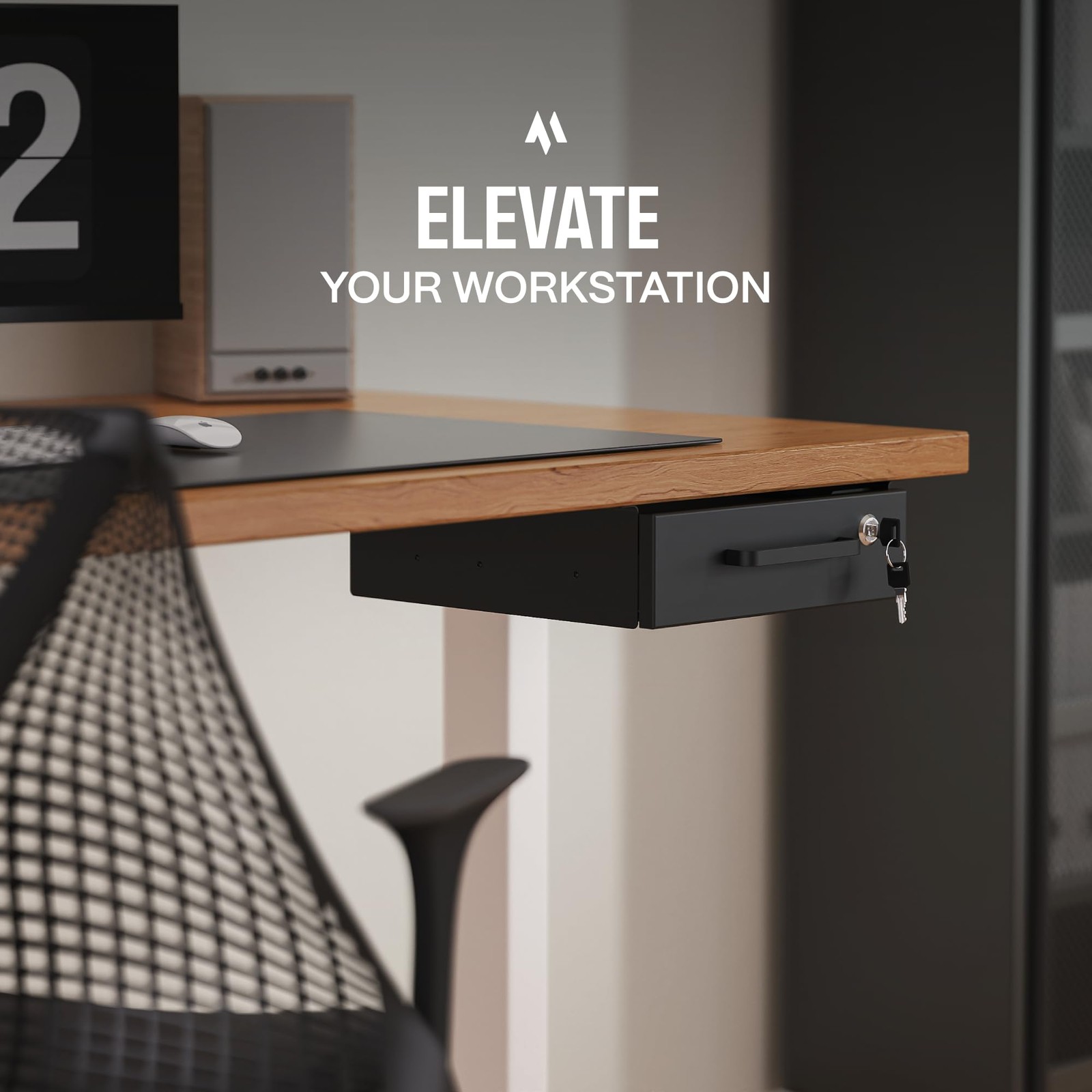Under Desk Lockable Slide~Out Metal Drawer with Cable Management